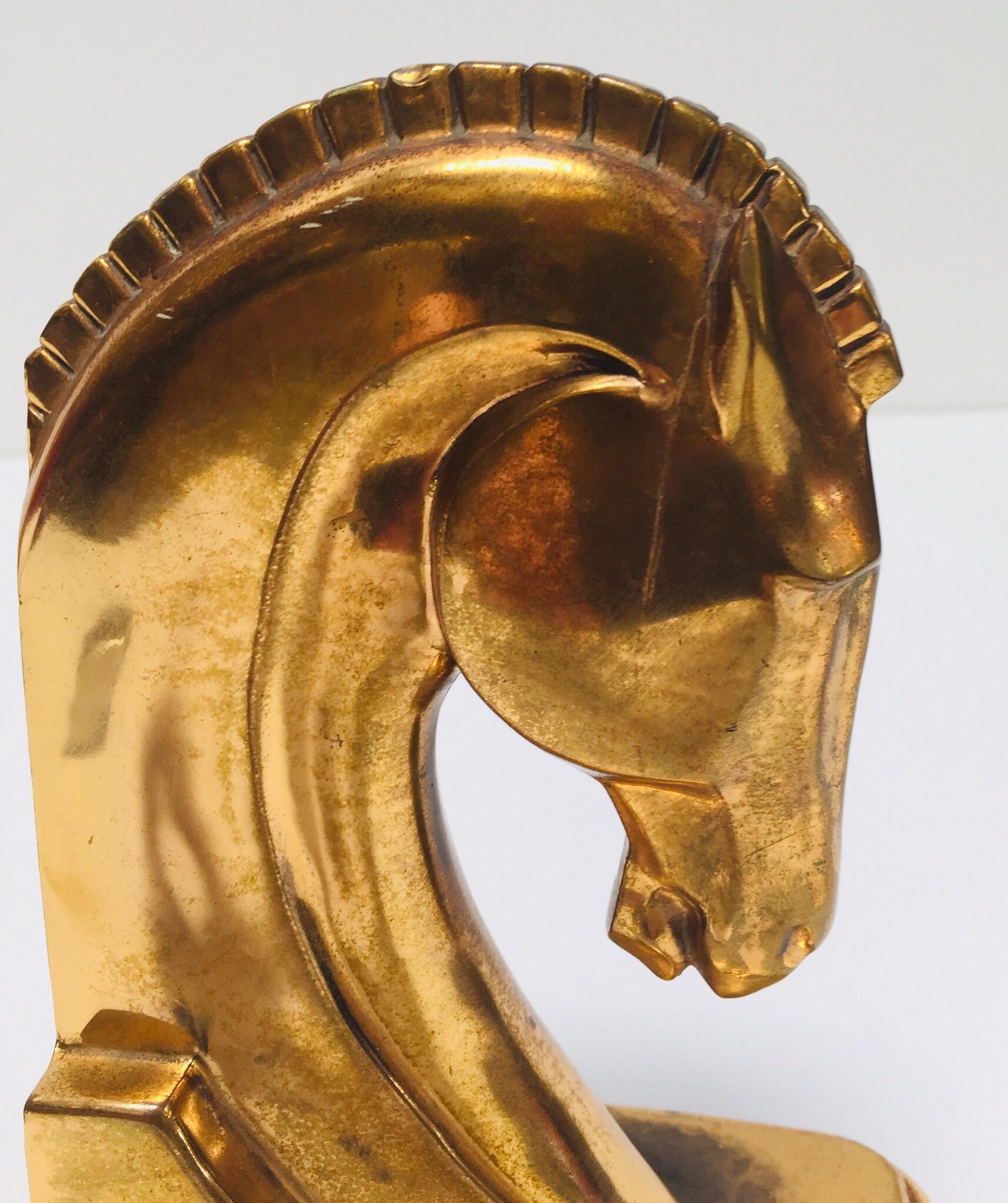 Art Deco Stylized Cast Brass Sculptures of Horse Bust Bookends 8