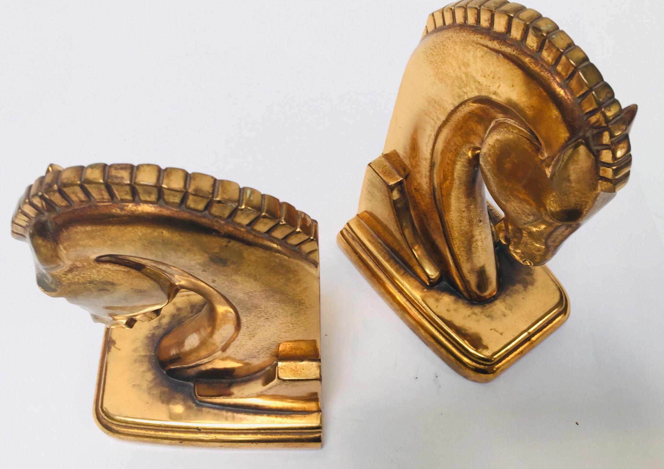 Art Deco Stylized Cast Brass Sculptures of Horse Bust Bookends 10