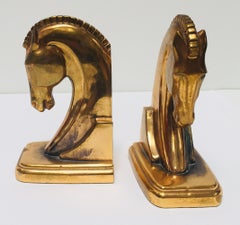 Art Deco Stylized Cast Brass Sculptures of Horse Bust Bookends