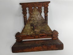Art Deco Stylized Cast Iron Doorstop Sphinx with Pyramid and Original Paint