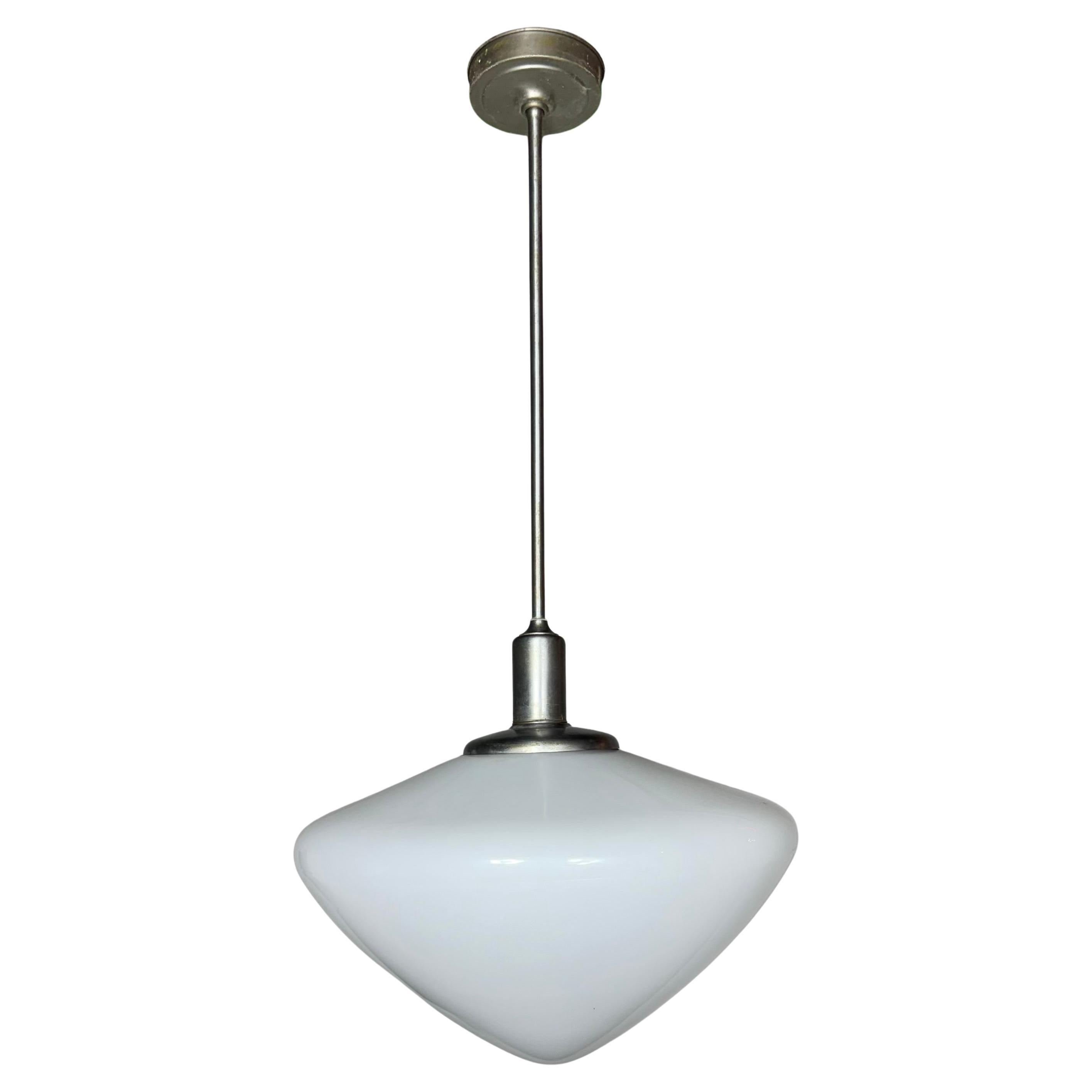 Art Deco , Stylized Ceiling Pendant , School House / Aluminum Glass Globe