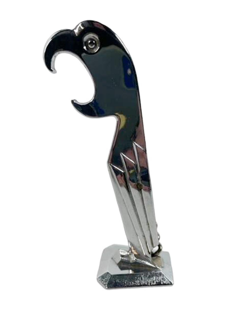 Art Deco Stylized Chrome Parrot Corkscrew / Bottle Opener by Negbaur, Ny For Sale 2