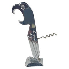 Art Deco Stylized Chrome Parrot Corkscrew / Bottle Opener by Negbaur, Ny