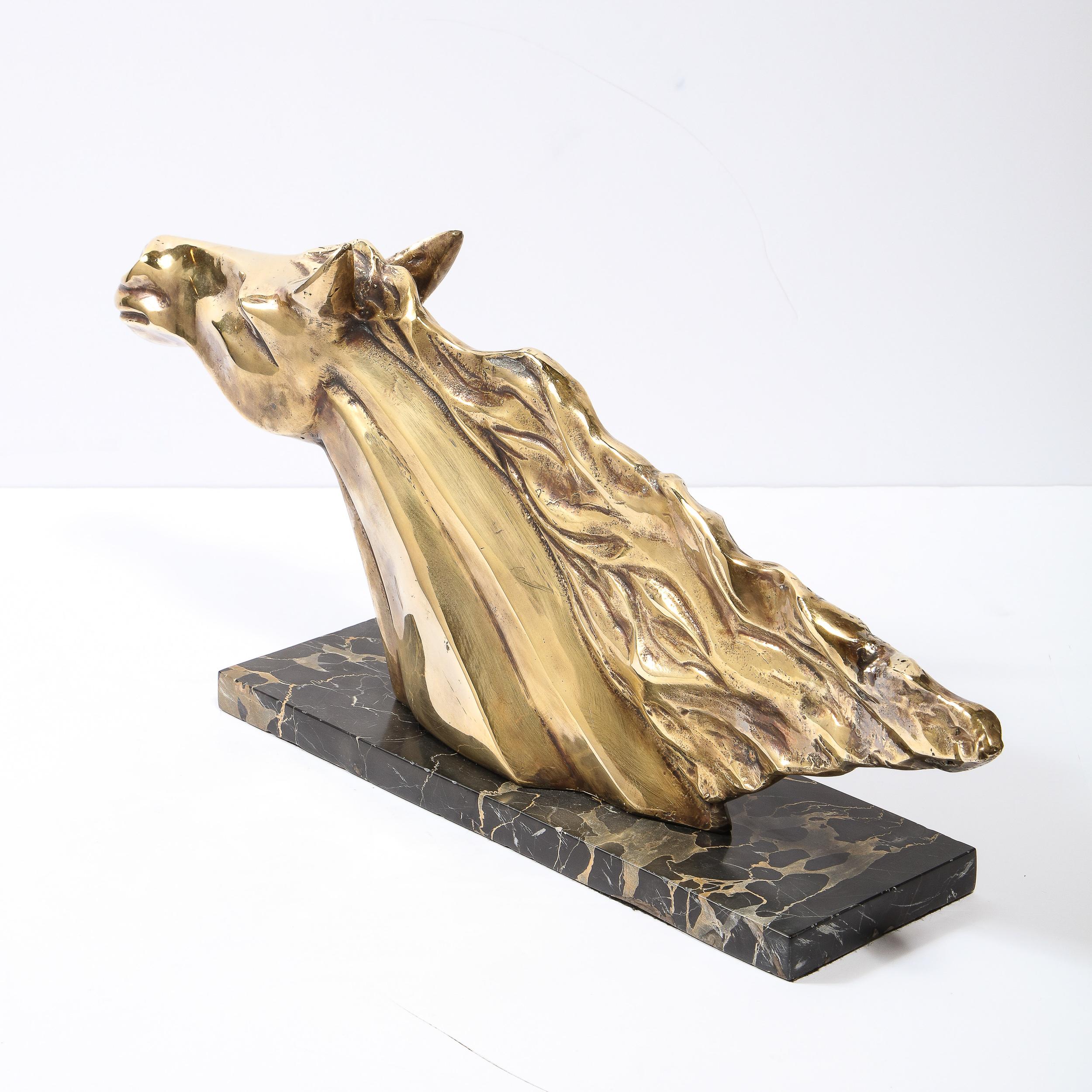 Art Deco Stylized Stallion Sculpture in Brass on Black Portoro Marble Base 6