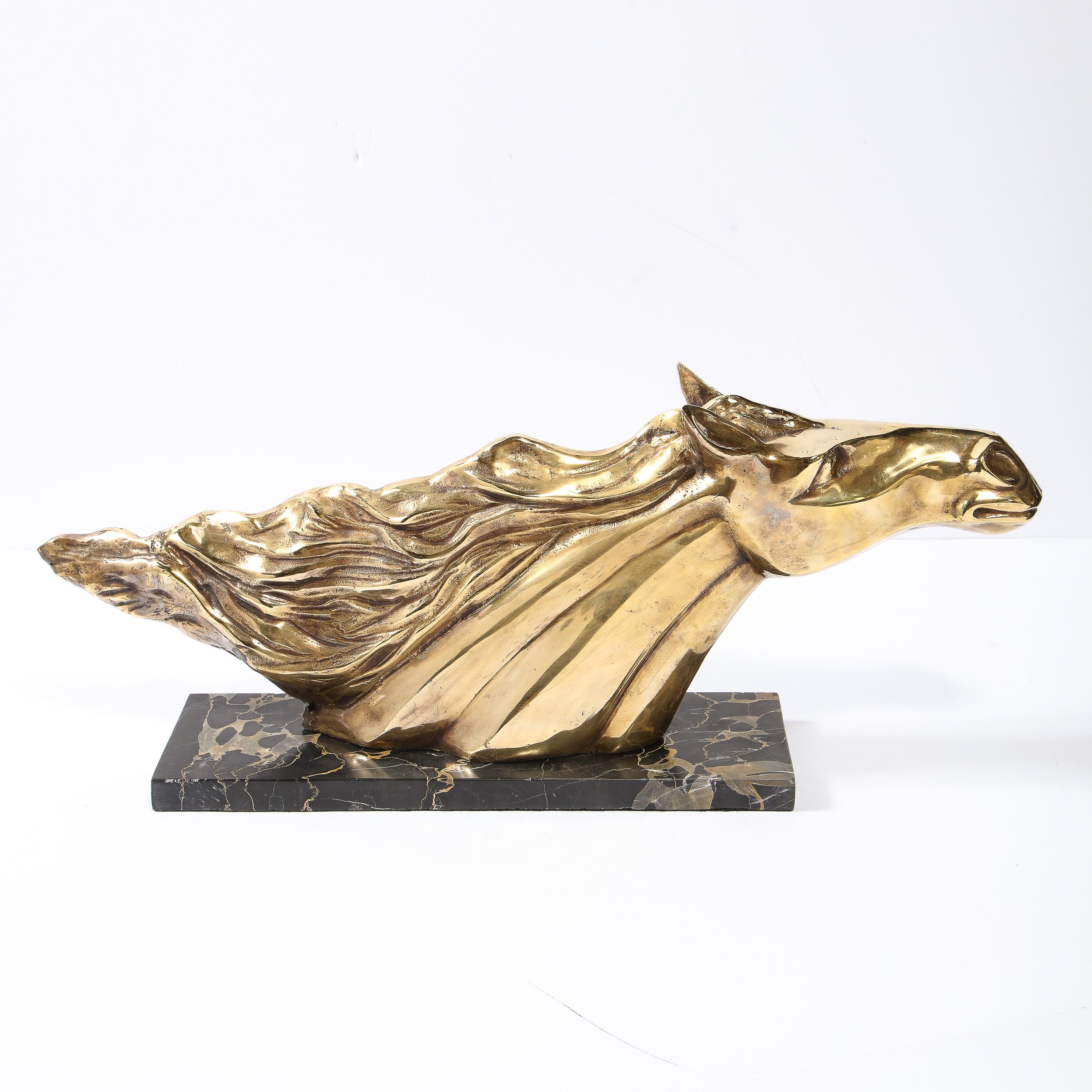 Art Deco Stylized Stallion Sculpture in Brass on Black Portoro Marble Base 2