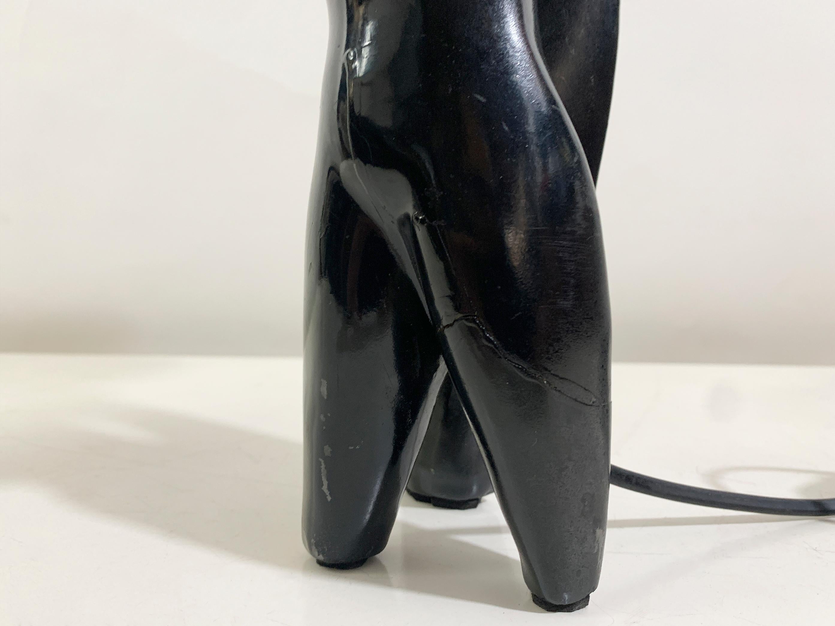 Art Deco Stylized Woman Figure Sculptural Table Lamp in Black Terracotta, France For Sale 11