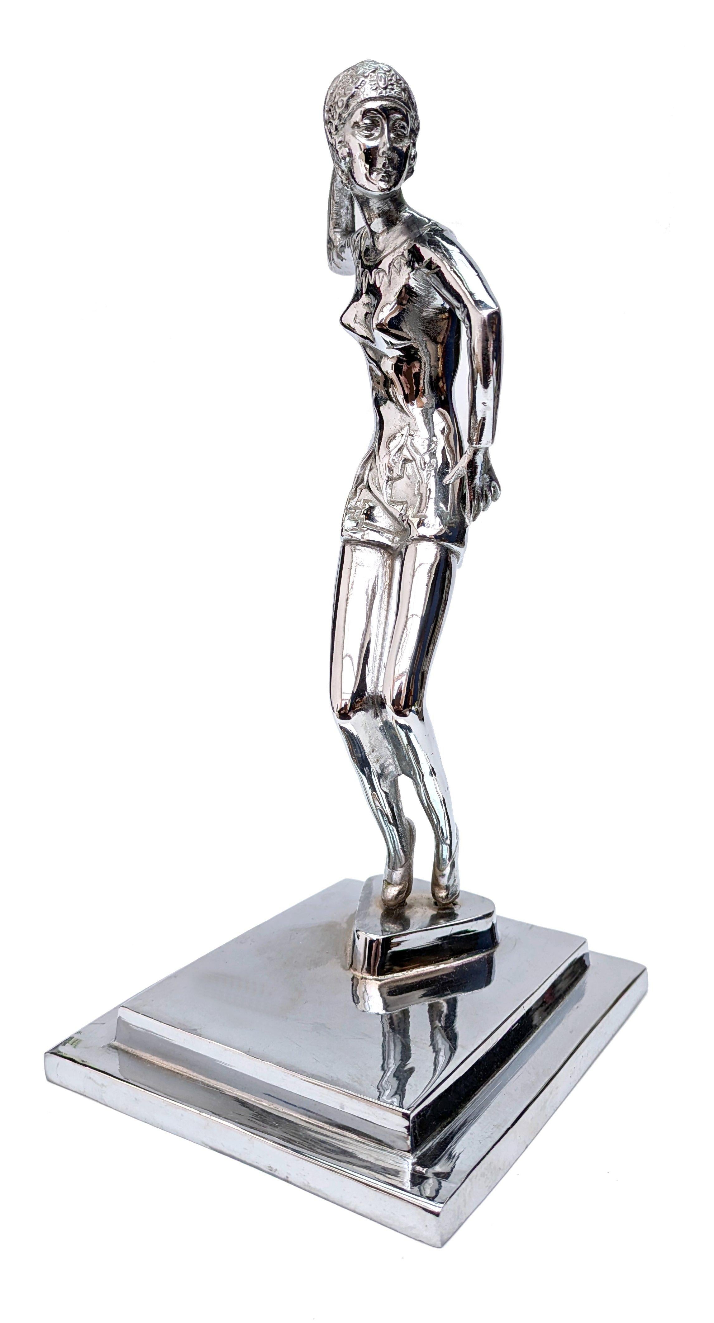 English Art Deco Substantial Chrome Female Dancer , England, c1930 For Sale