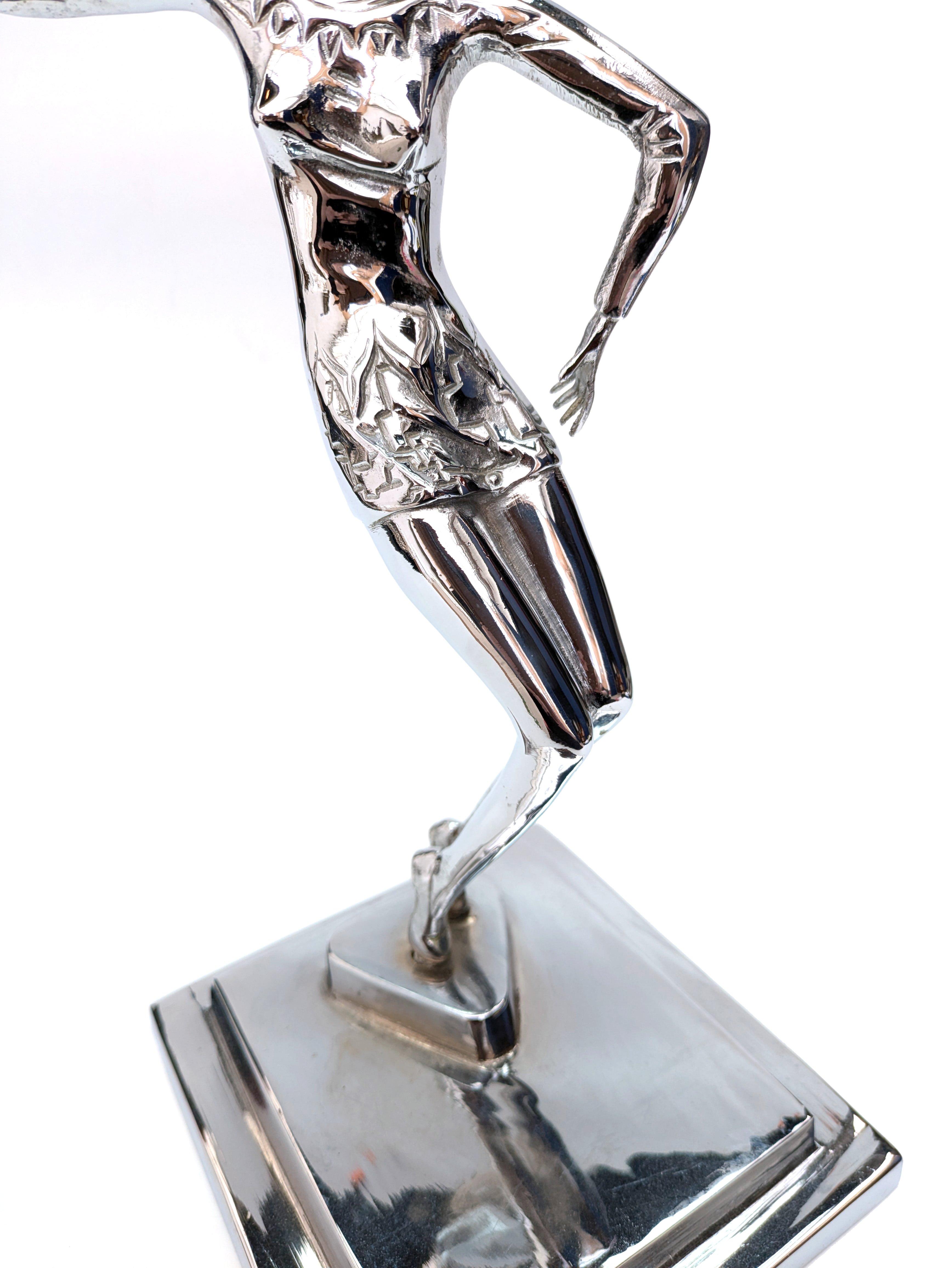 Brass Art Deco Substantial Chrome Female Dancer , England, c1930 For Sale