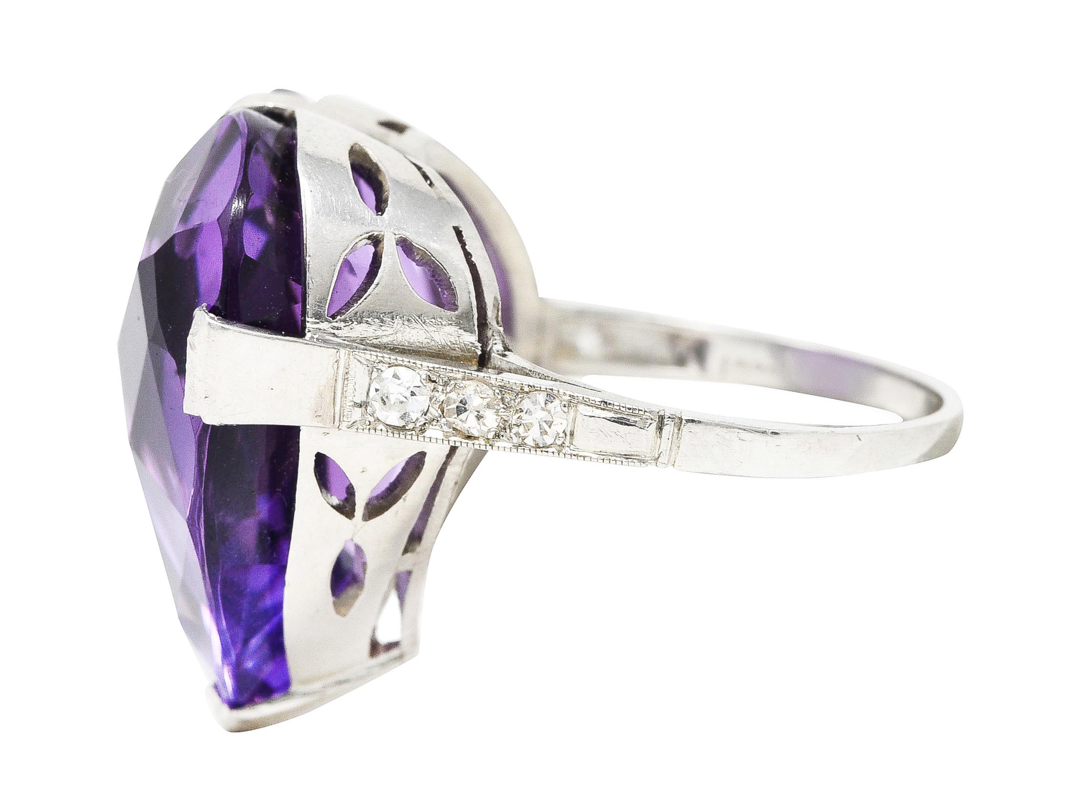 Art Deco Substantial Rose Cut Amethyst Diamond Platinum Heart Ring For Sale 1