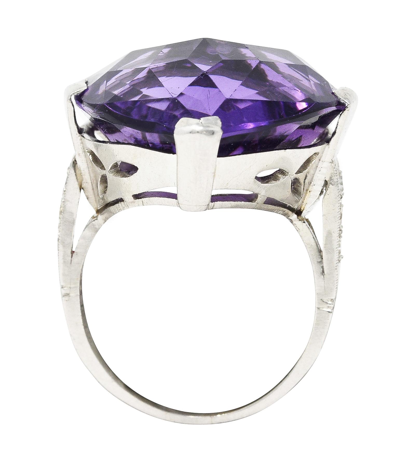 Art Deco Substantial Rose Cut Amethyst Diamond Platinum Heart Ring For Sale 4