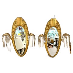 Antike Art Deco Sue et Mare Vergoldete Bronze Spiegel Wandleuchter, Paar