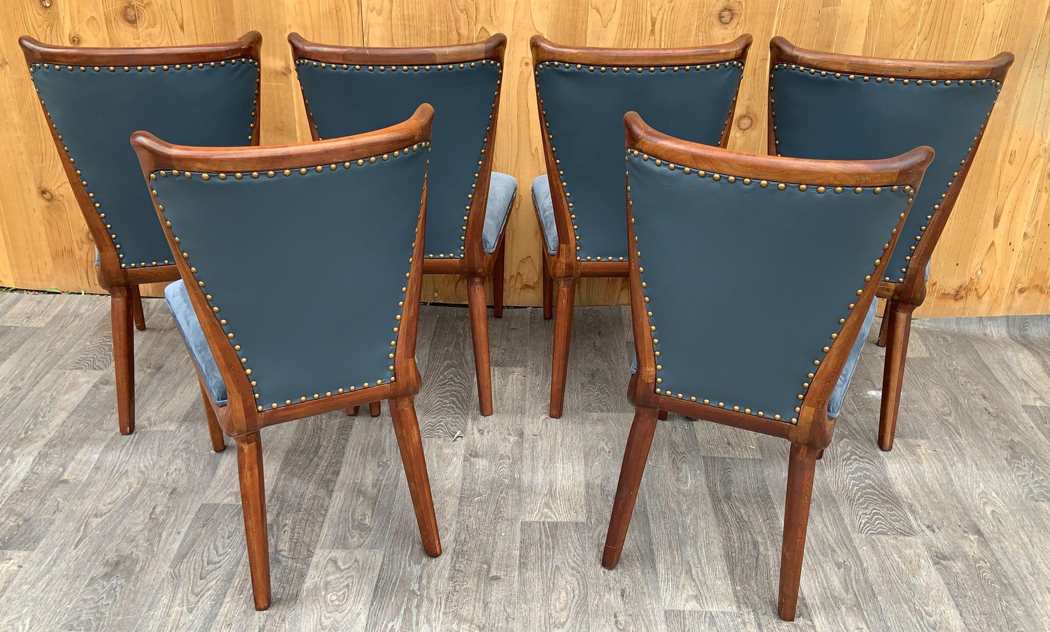Art Deco Suede Sculptural Curved Back Dining Chairs Newly Upholstered - Set of 6 For Sale 3