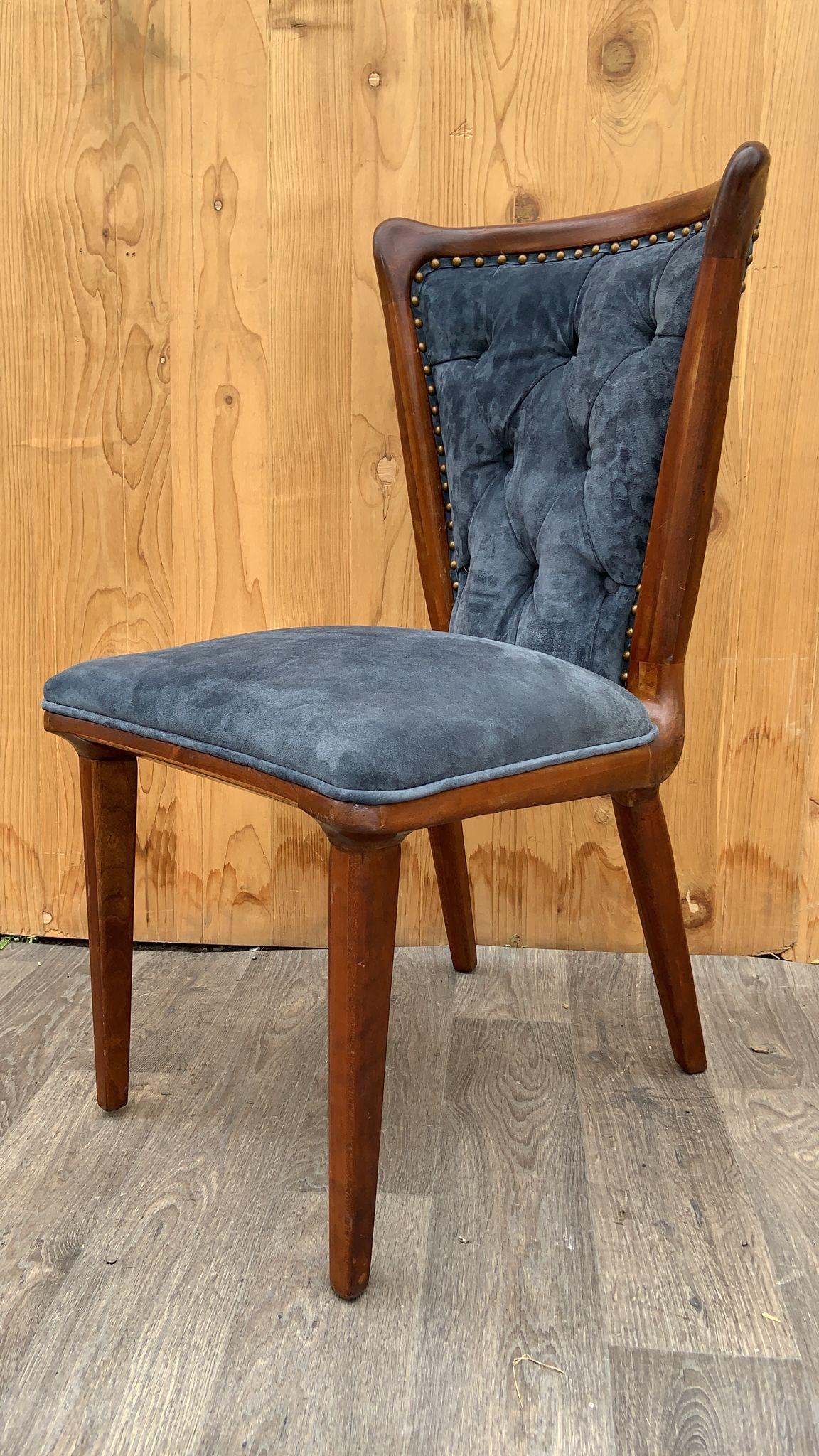 20th Century Art Deco Suede Sculptural Curved Back Dining Chairs Newly Upholstered - Set of 6 For Sale