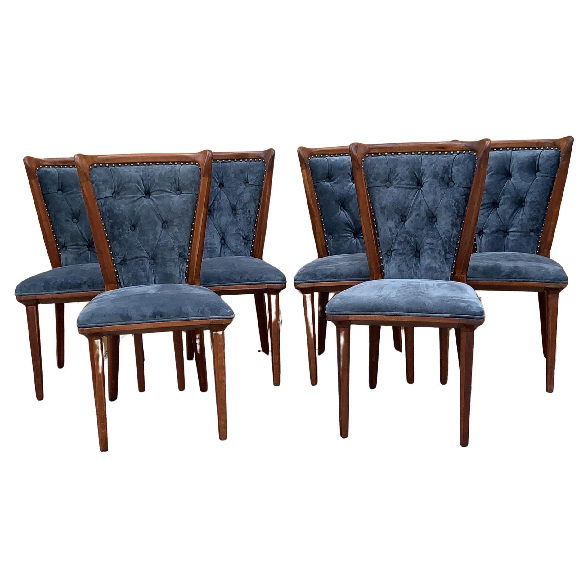 Art Deco Suede Sculptural Curved Back Dining Chairs Newly Upholstered - Set of 6 For Sale