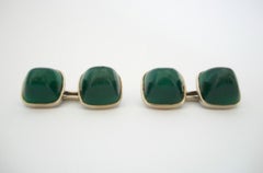 Art Deco Sugarloaf Chrysoprase & 18K White Gold Cufflinks - France - Circa 1925