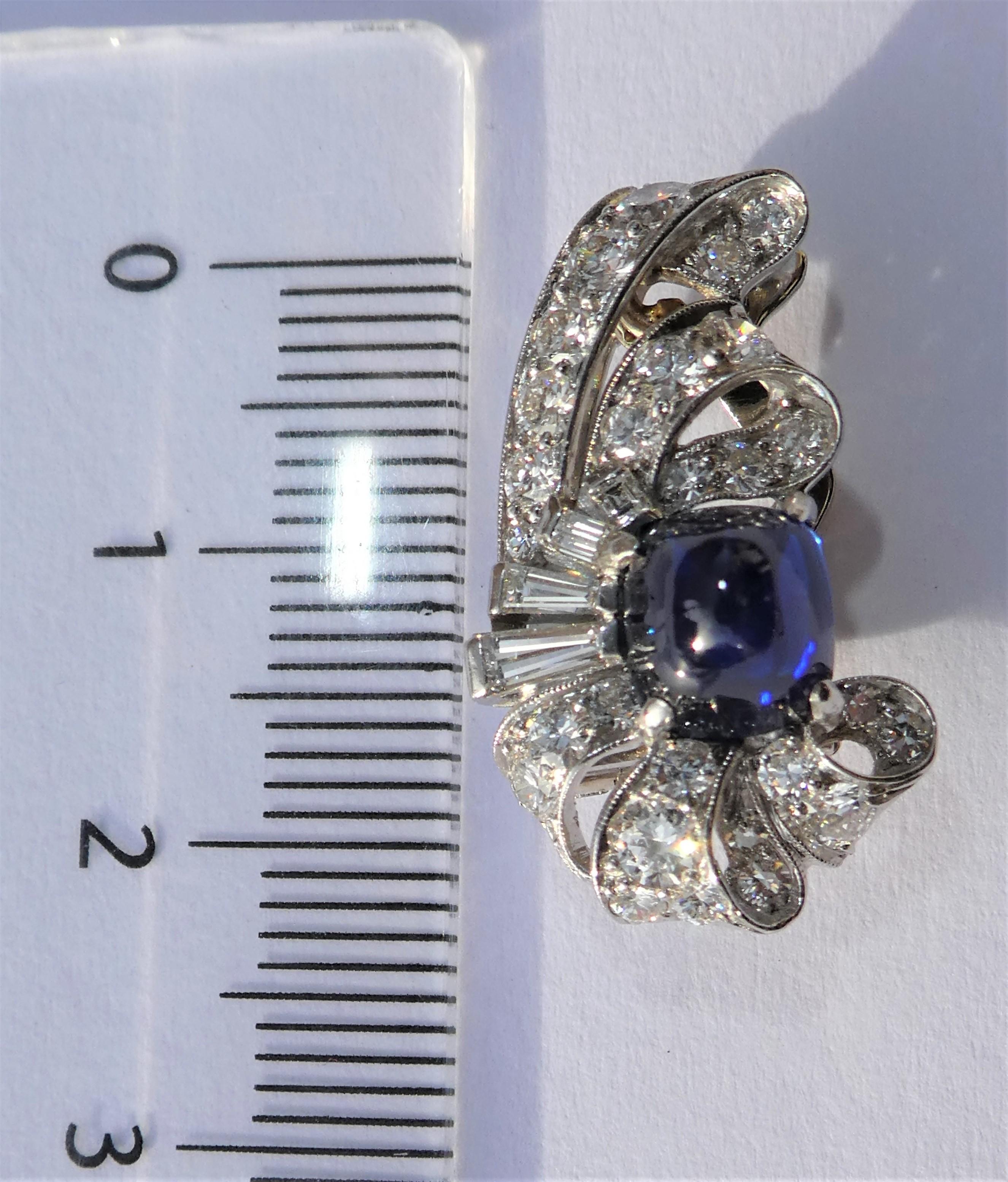 Art Deco Sugarloaf Cut Sapphire Diamond Earrings For Sale 5