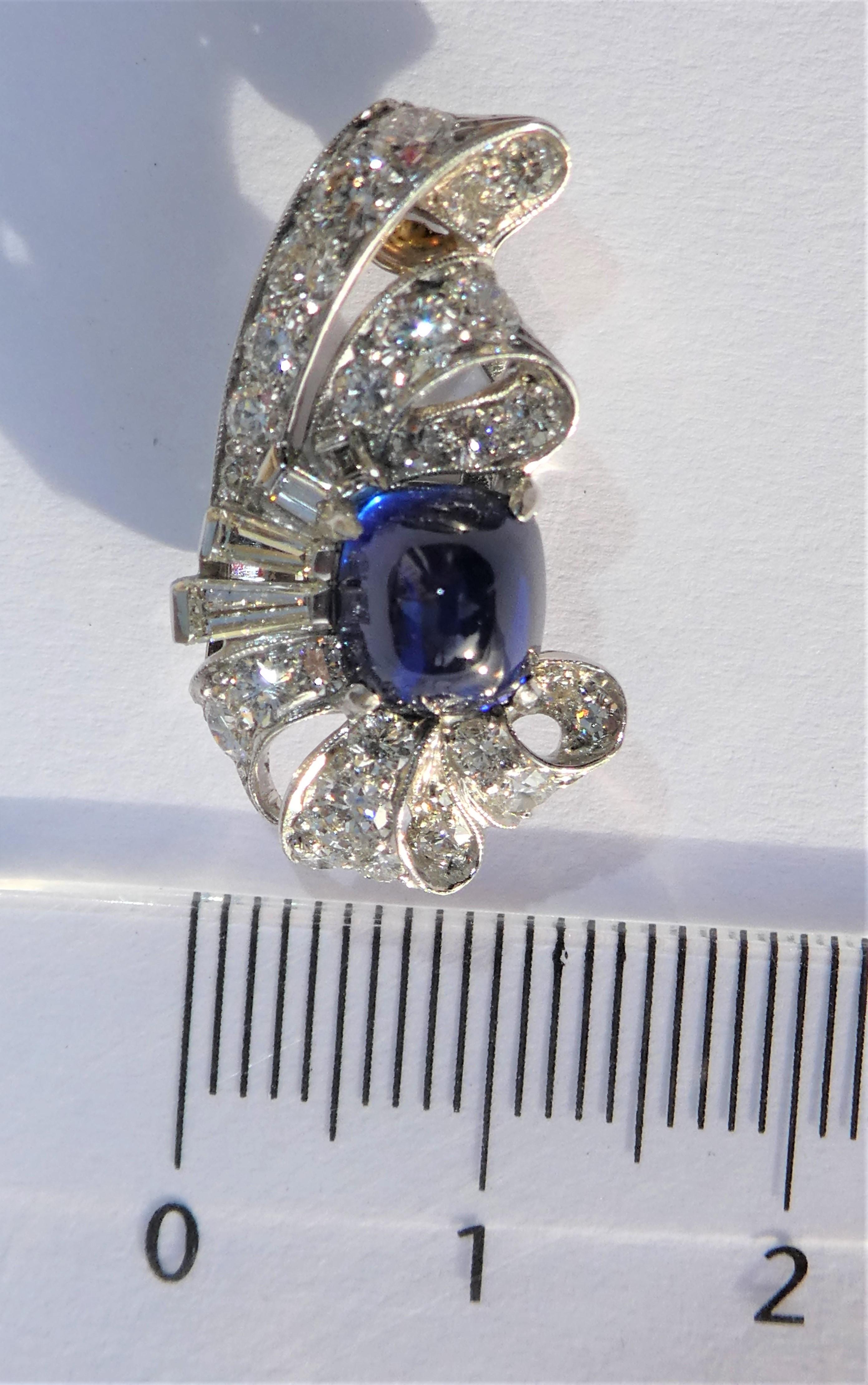 Art Deco Sugarloaf Cut Sapphire Diamond Earrings For Sale 6