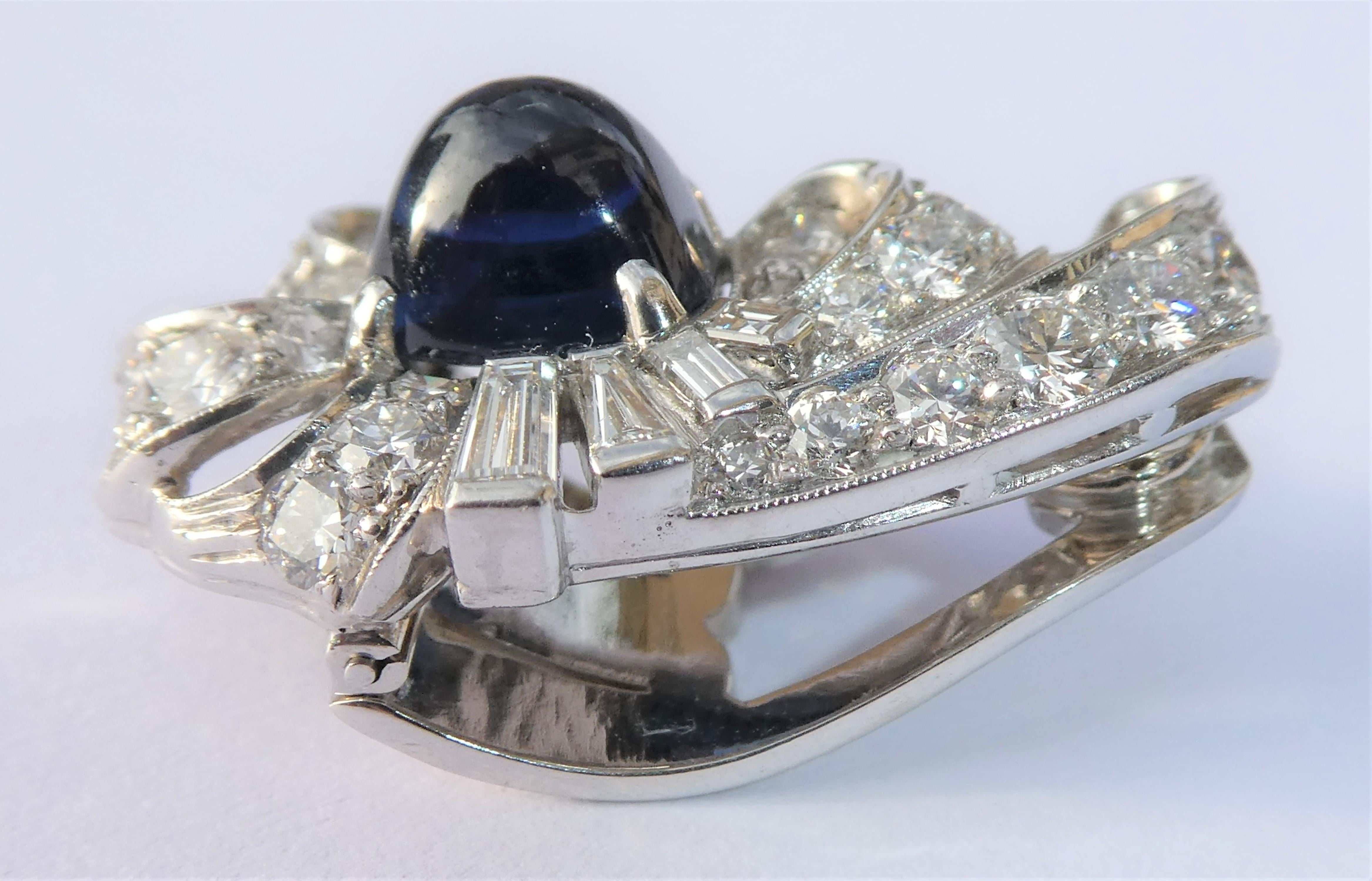 Baguette Cut Art Deco Sugarloaf Cut Sapphire Diamond Earrings For Sale