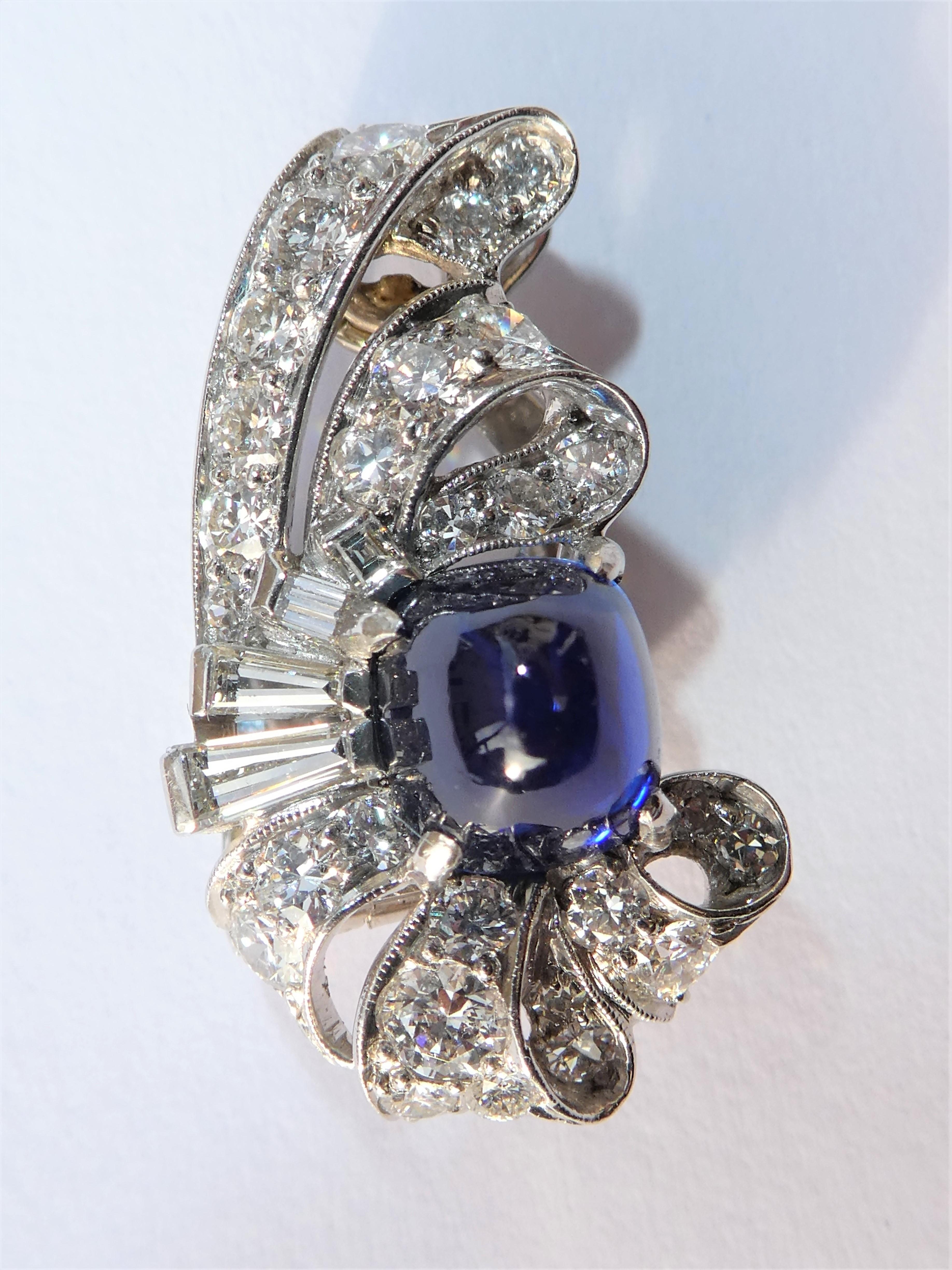 Women's Art Deco Sugarloaf Cut Sapphire Diamond Earrings For Sale