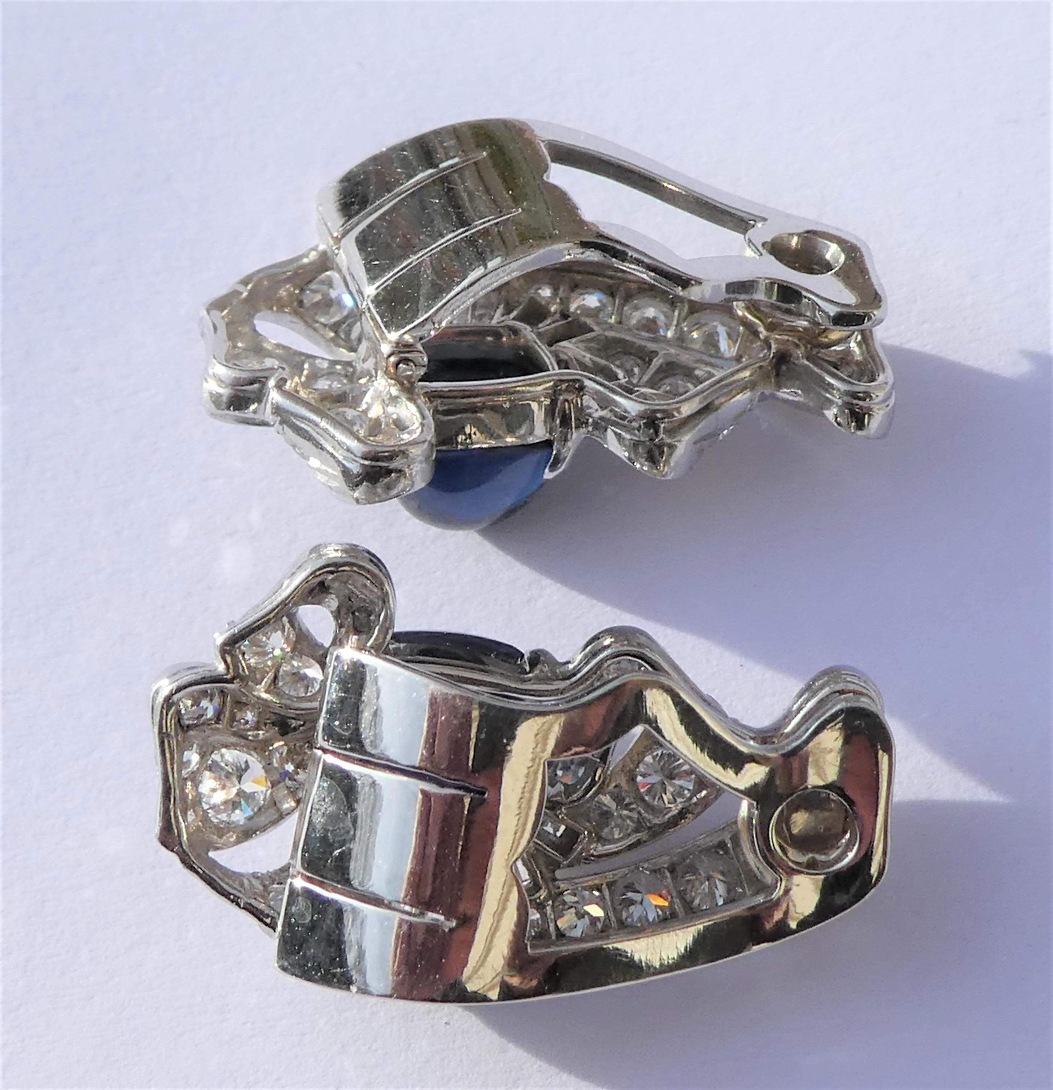 Art Deco Sugarloaf Cut Sapphire Diamond Earrings For Sale 1