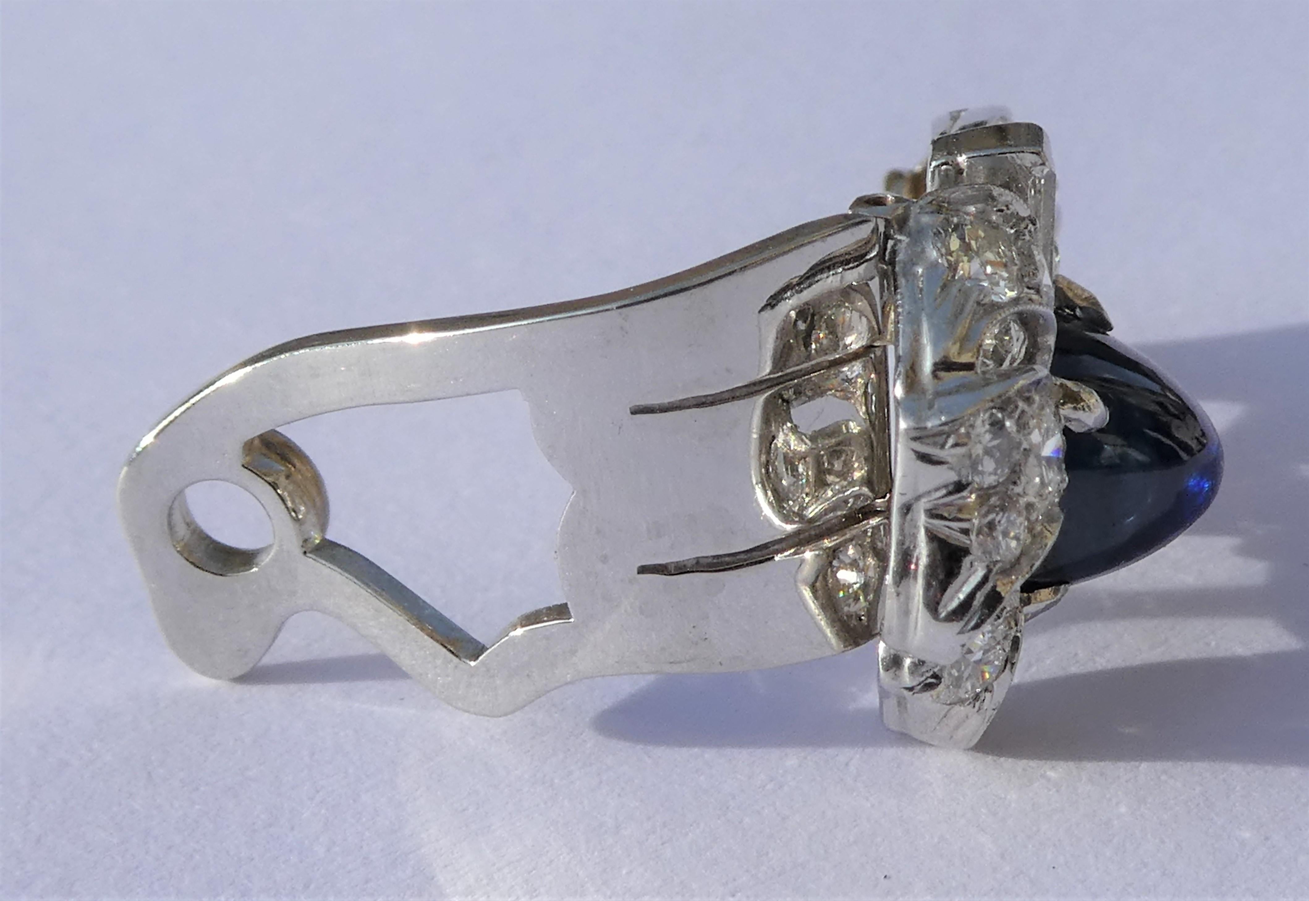 Art Deco Sugarloaf Cut Sapphire Diamond Earrings For Sale 4