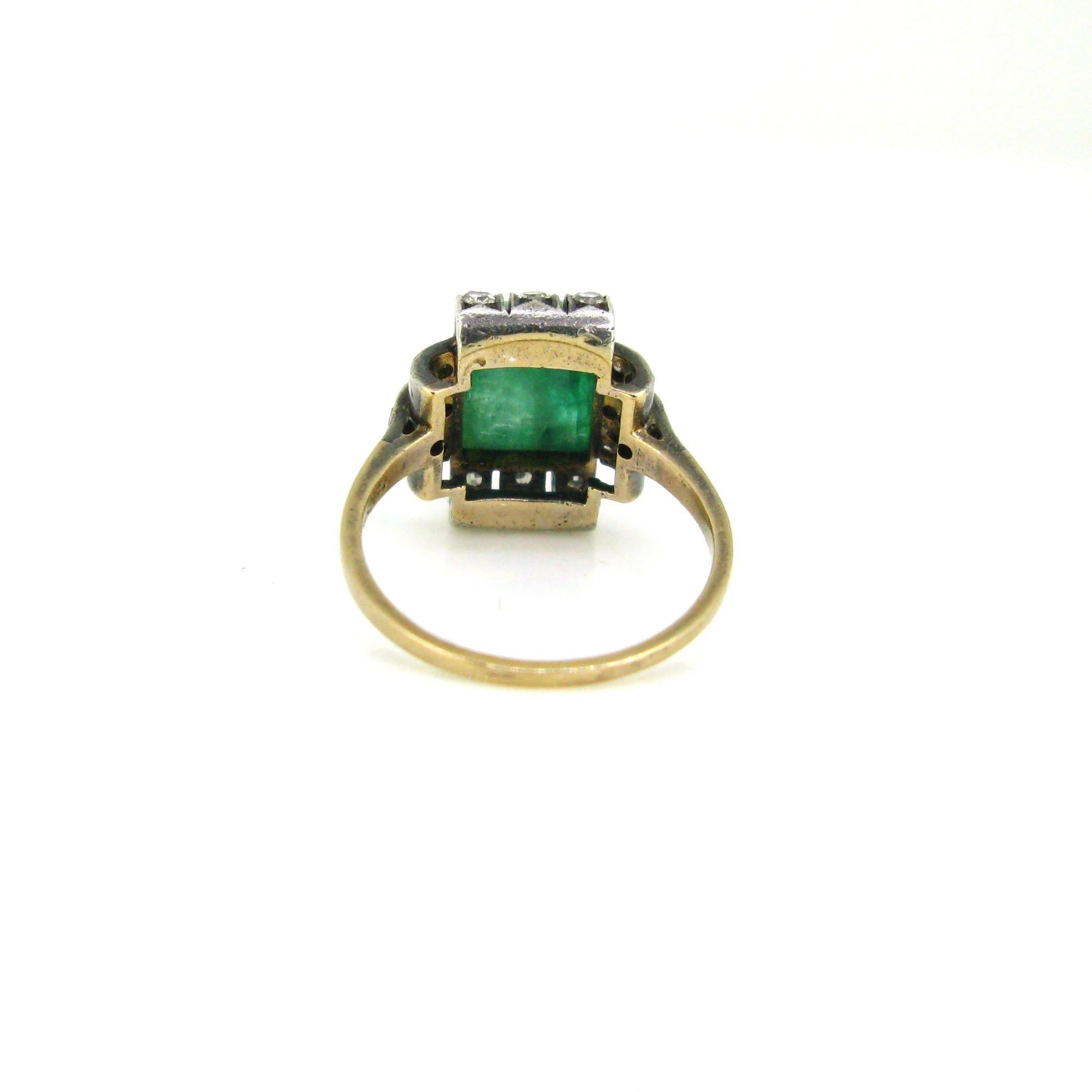 Art Deco Sugarloaf Emerald and Diamonds Ring 1