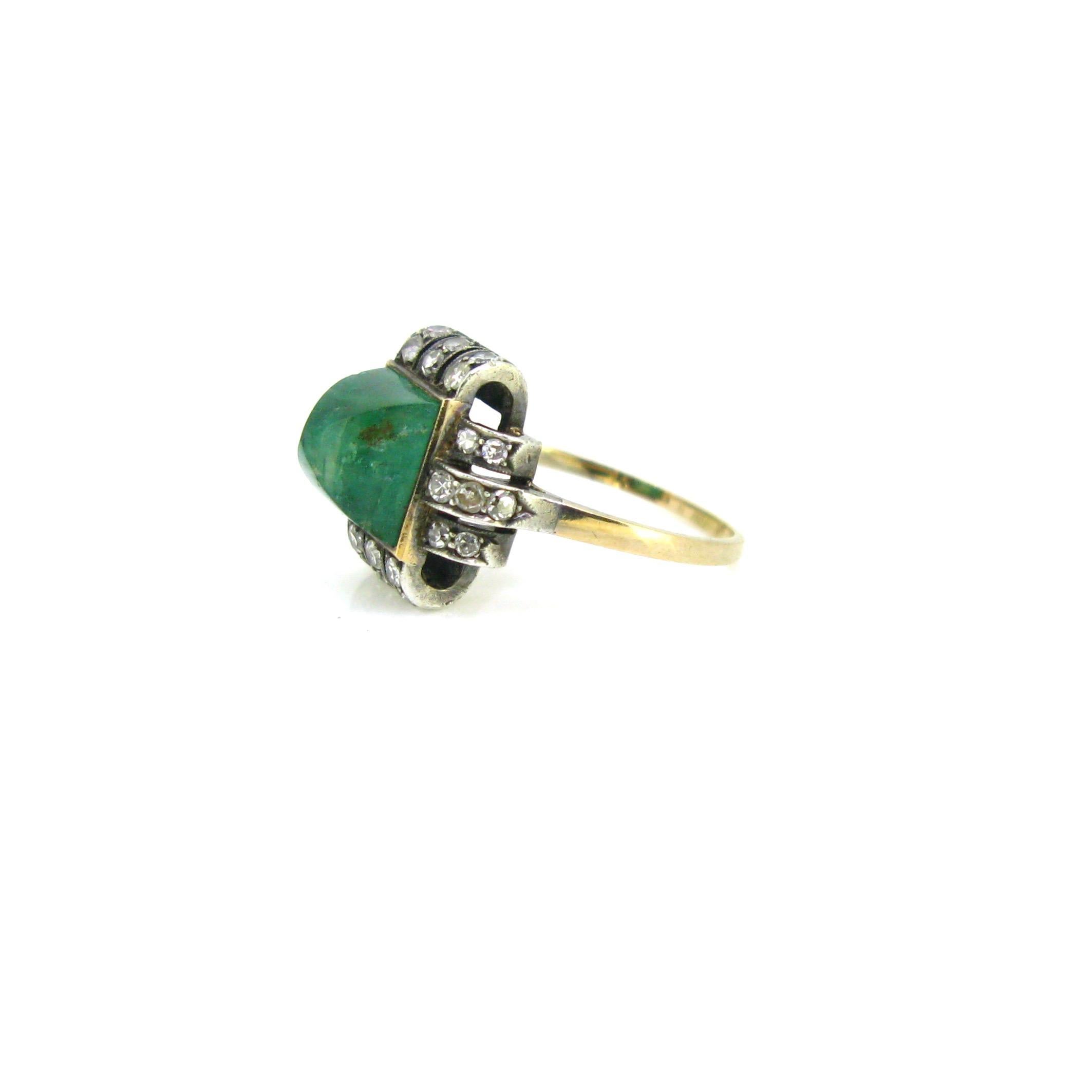 Art Deco Sugarloaf Emerald and Diamonds Ring 2