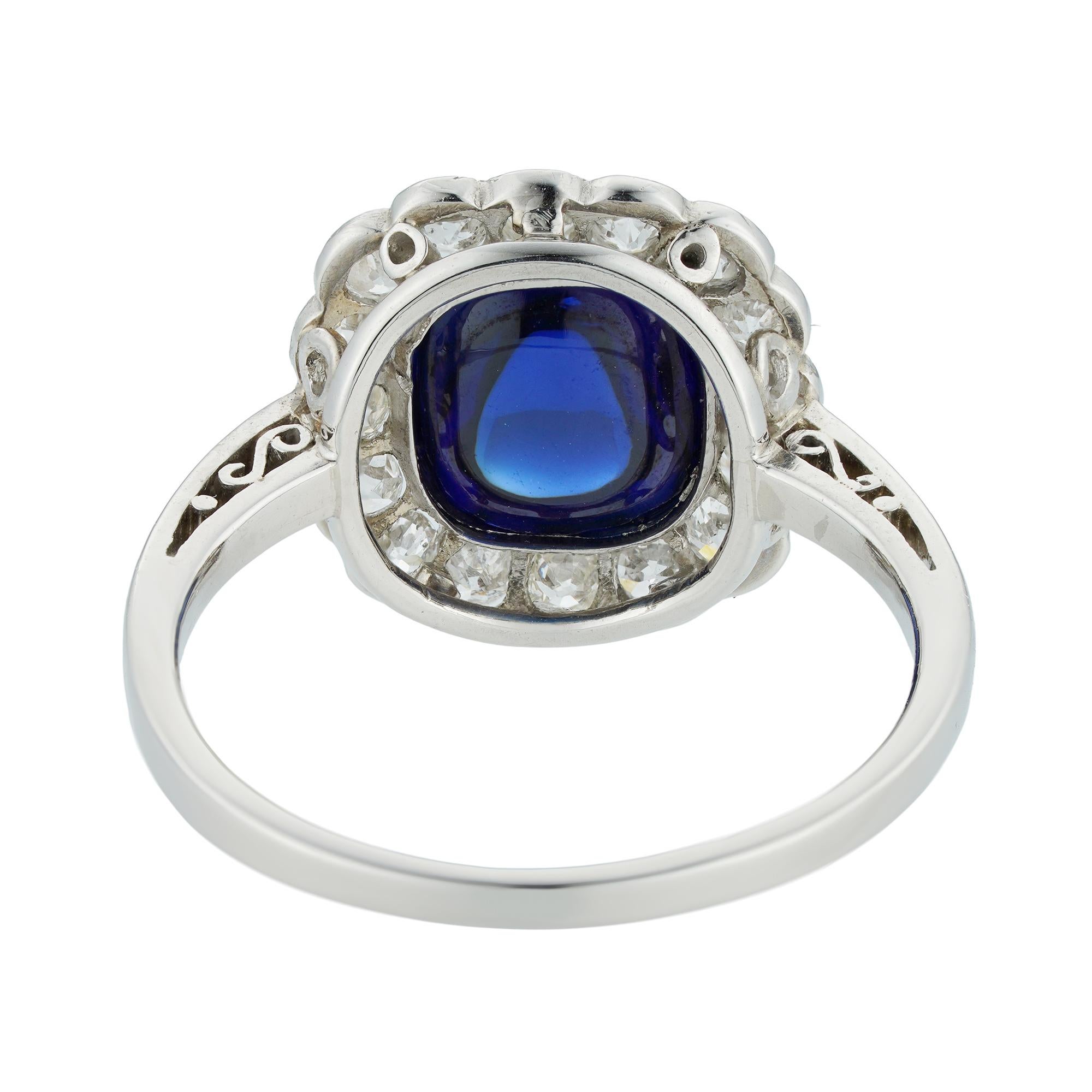 Sugarloaf Cabochon Art Deco Sugarloaf Sapphire and Diamond Ring For Sale