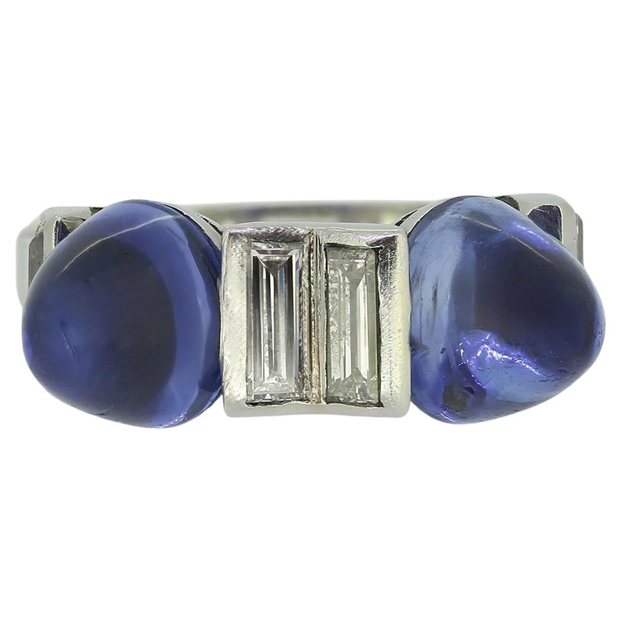 Art Deco Sugarloaf Sapphire and Diamond Ring