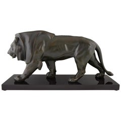 Art Deco Sulpture of a Walking Lion Max Le Verrier, France, 1930