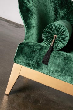 Art Deco Sumy Dark Green Velvet Chaise Longue, Handmade Portugal By Greenapple