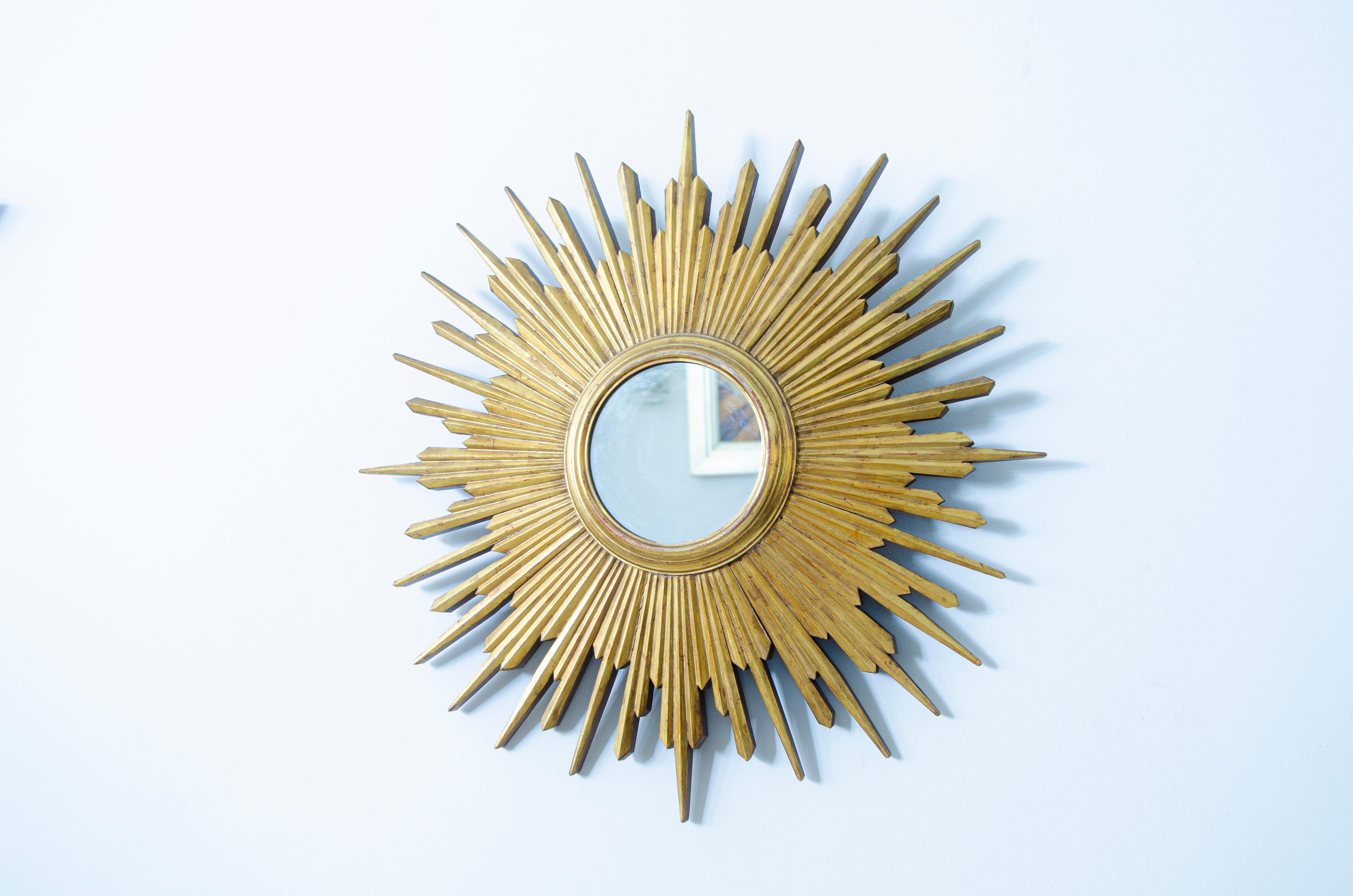 Mid-Century Modern Art Deco Sunburst Mirror For Sale