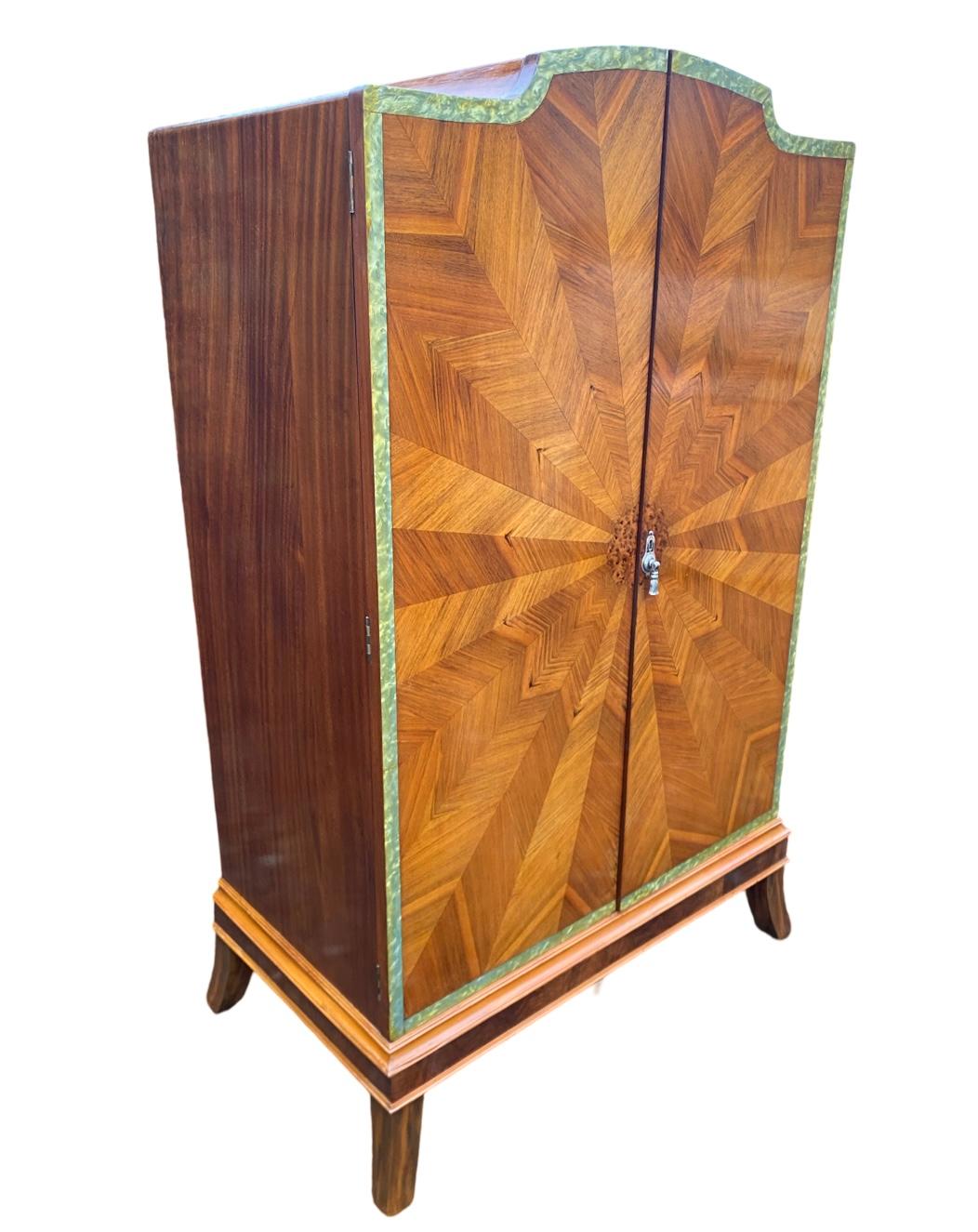 European Art Deco Sunburst Tallboy faux mother of pearl inlay