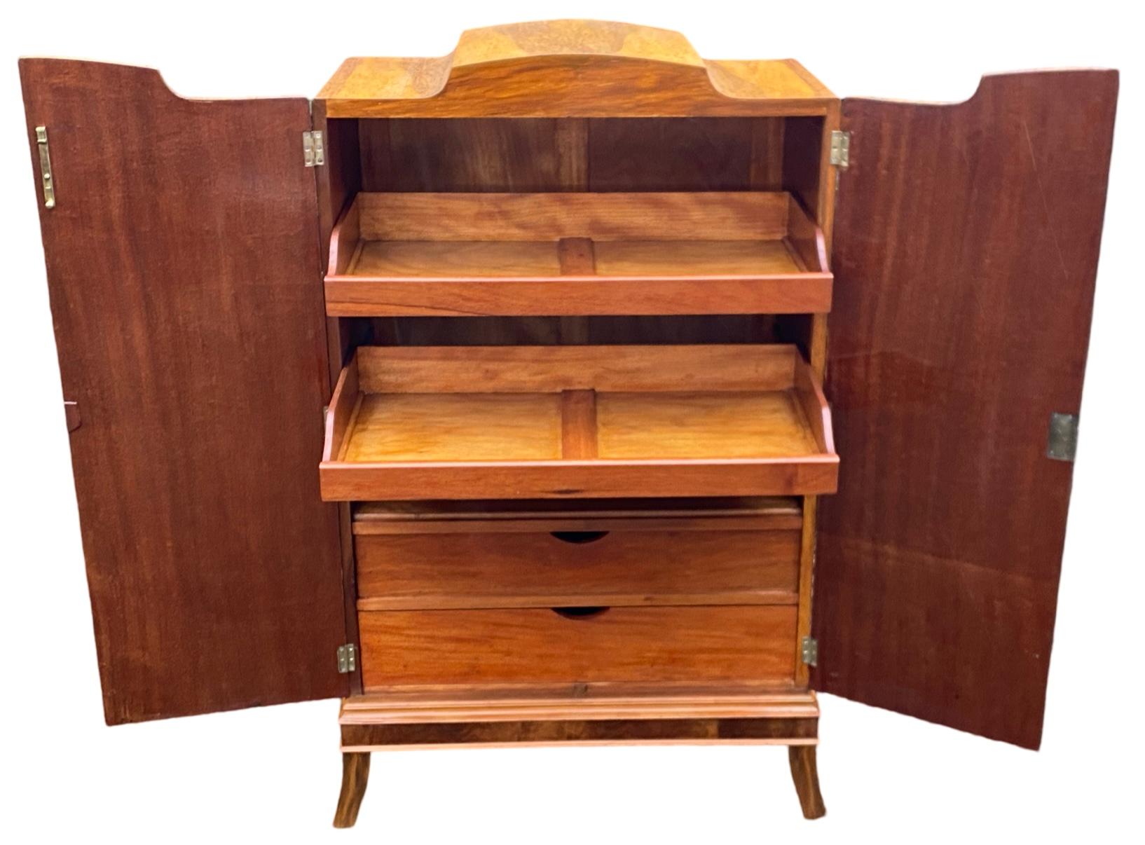 Walnut Art Deco Sunburst Tallboy faux mother of pearl inlay