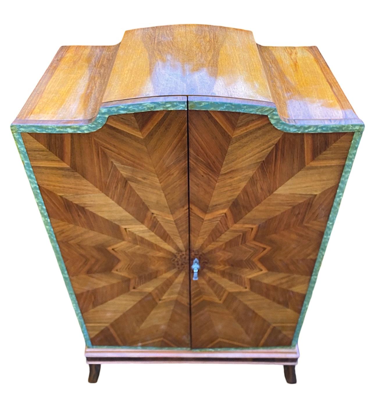 Art Deco Sunburst Tallboy faux mother of pearl inlay 1