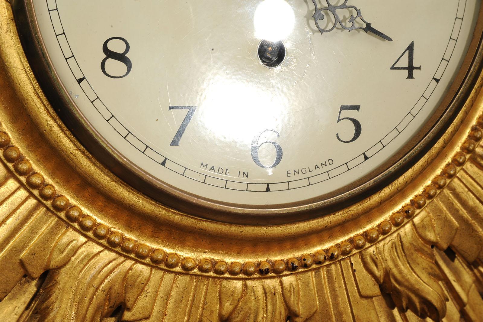 Art Deco Sunburst Wall Clock Gilt Wood - Coventry Astral - Quality Fully Working 6