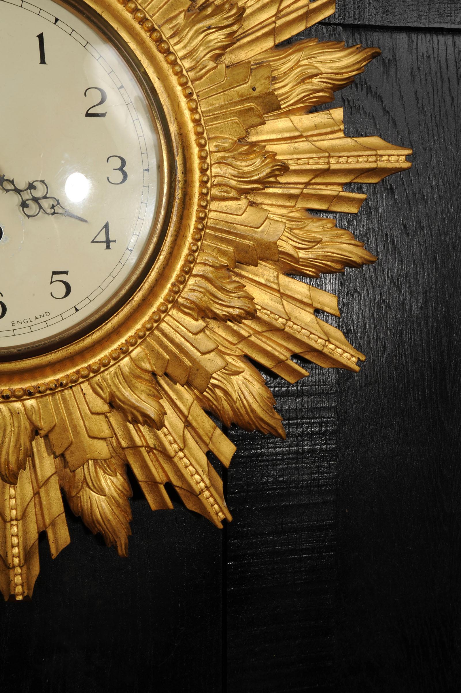 Art Deco Sunburst Wall Clock Gilt Wood - Coventry Astral - Quality Fully Working 7