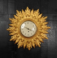 Reloj de Pared Art Decó Sunburst Madera Dorada - Coventry Astral - Calidad Totalmente Funcional