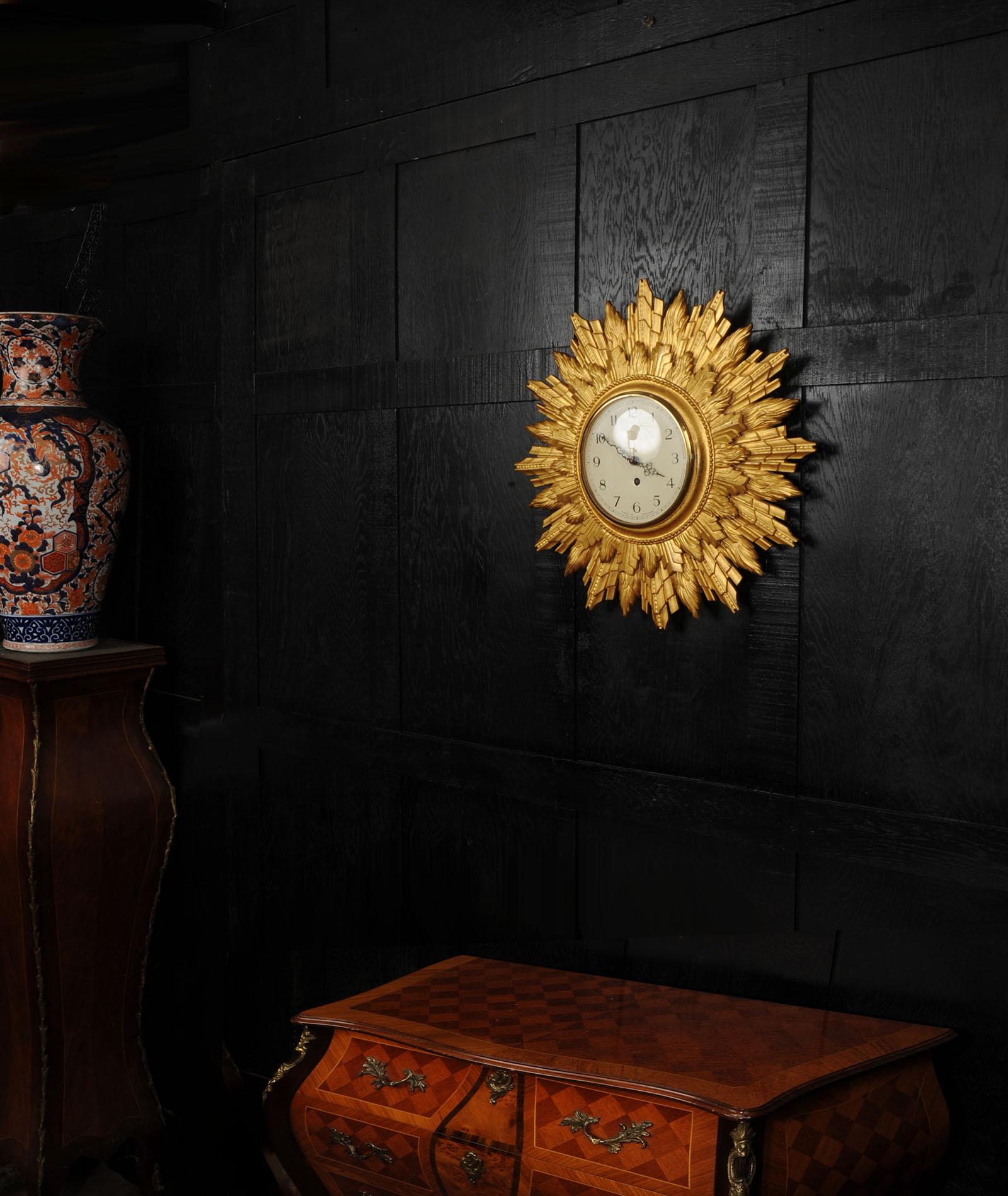 Art Deco Sunburst Wall Clock Gilt Wood - Coventry Astral - Quality Fully Working 1