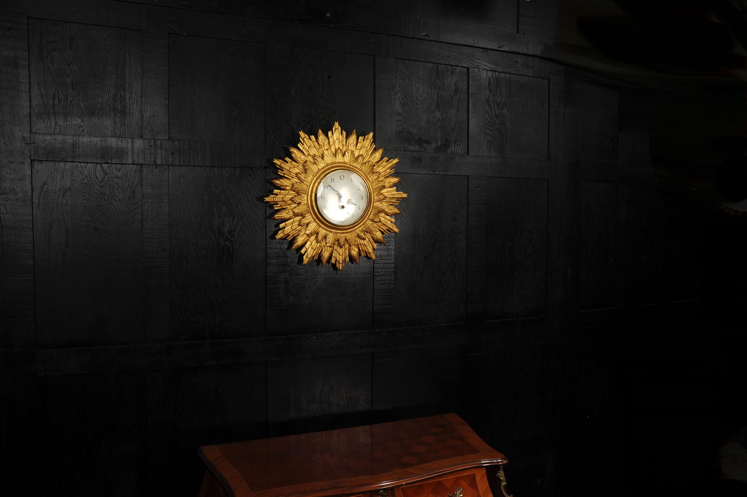 Art Deco Sunburst Wall Clock Gilt Wood - Coventry Astral - Quality Fully Working 4