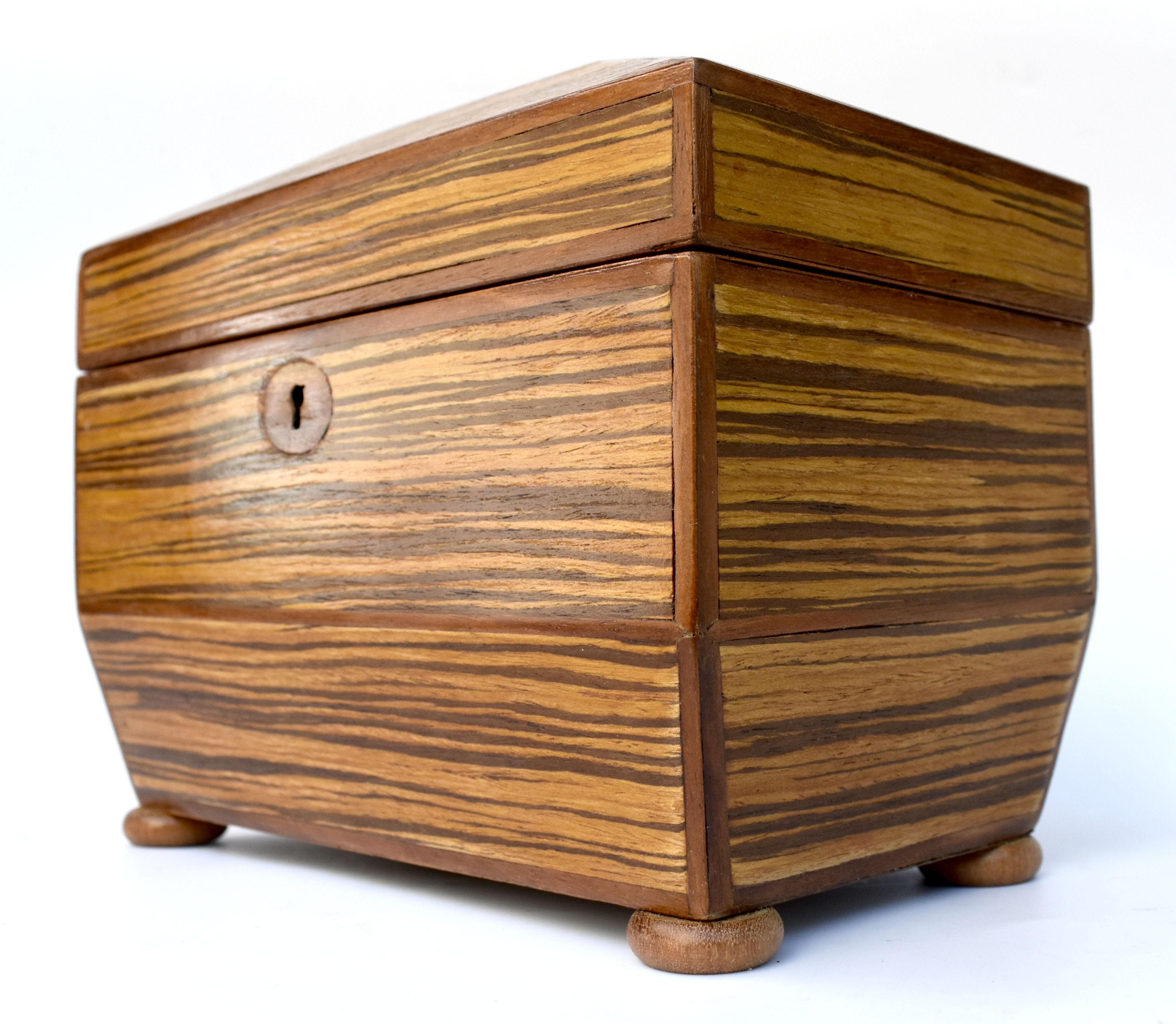 20th Century Art Deco 'Sunray' Inlaid Tea Caddy Box with Key, c1930