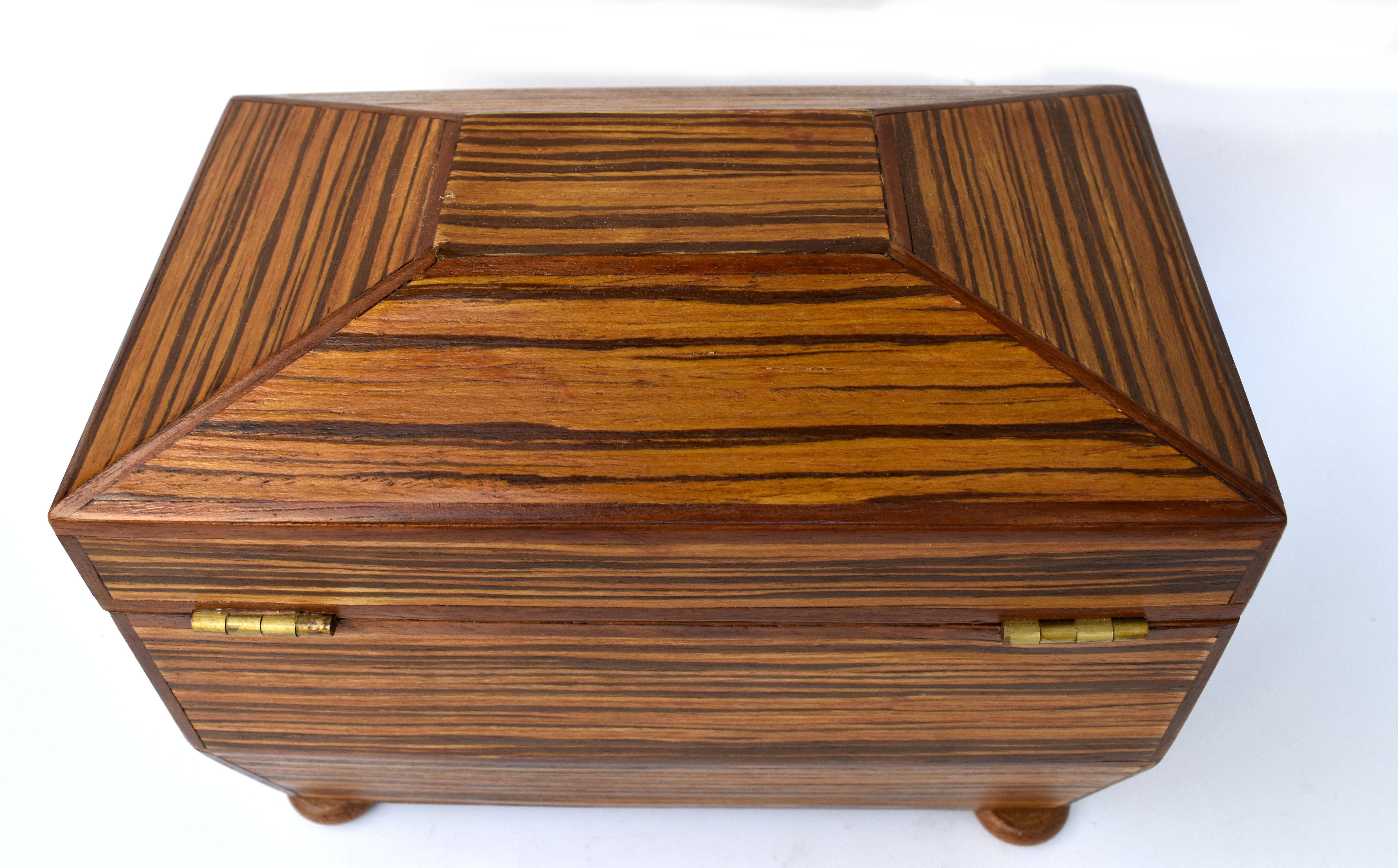 Art Deco 'Sunray' Inlaid Tea Caddy Box with Key, c1930 4