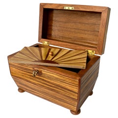 Art Deco 'Sunray' Inlaid Tea Caddy Box with Key, c1930