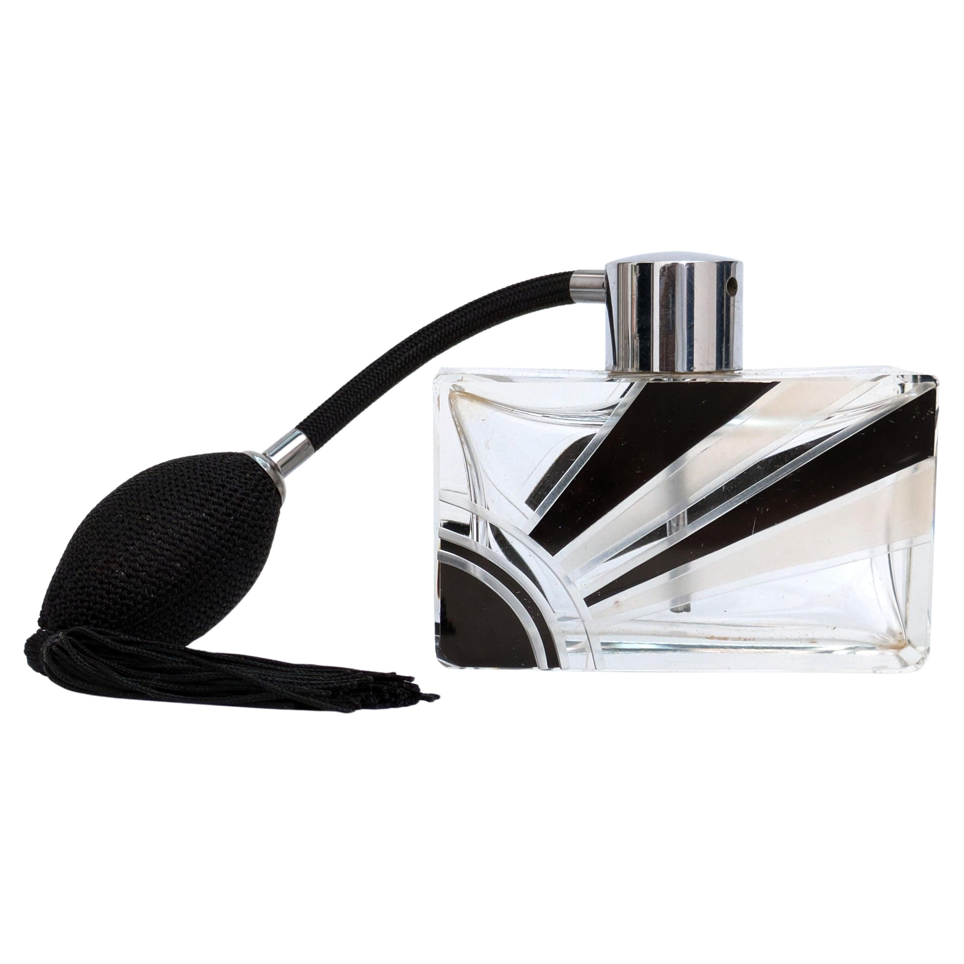 Art Deco Sunray Ladies Atomizer Perfume Cut Glass Bottle, 1930's