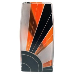 Art Deco Sunray Patterned Enamel Decorated Glass Vase, c1930