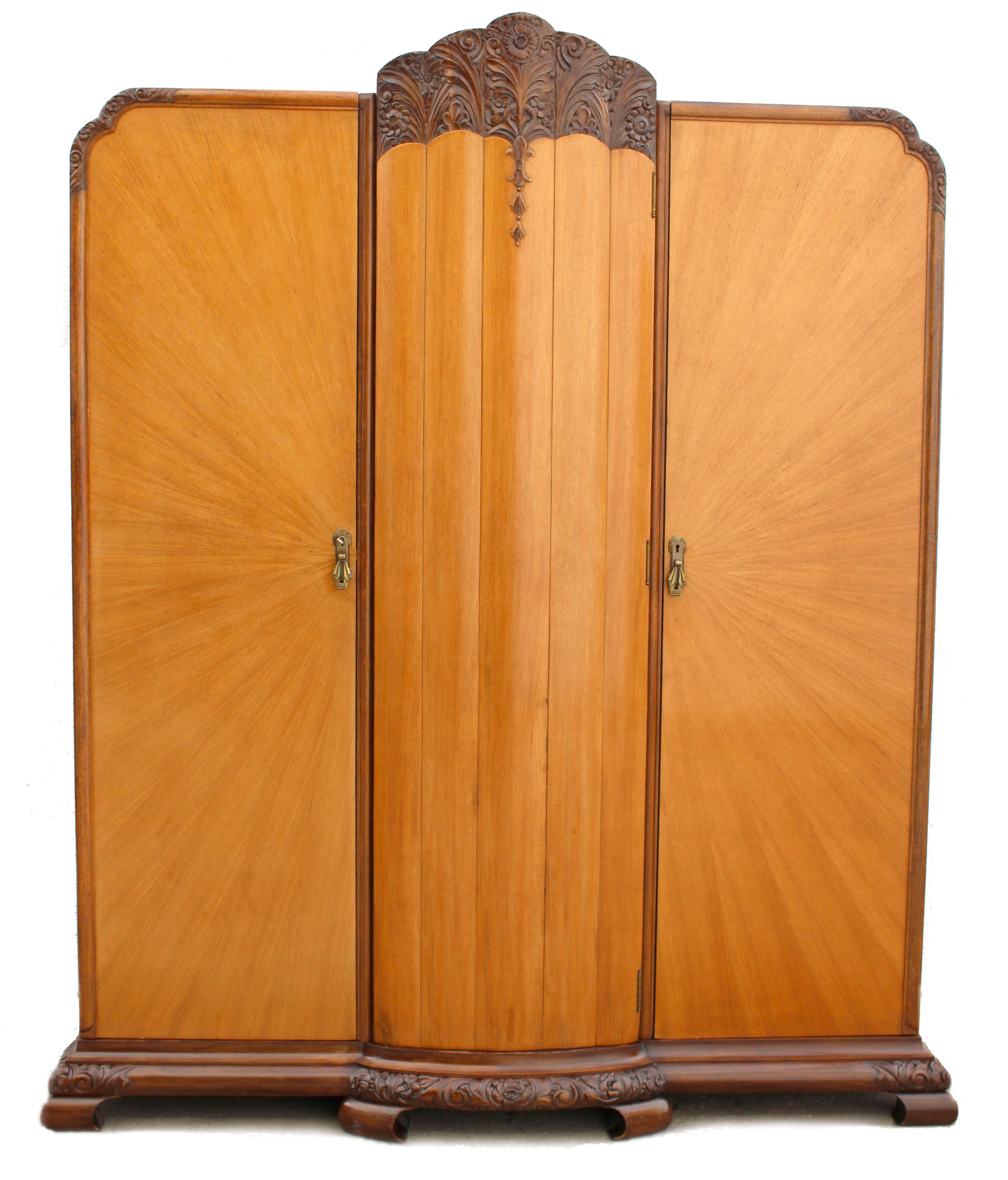 Art Deco 'Sunray' Triple Door Wardrobe, c1930, by Maple & Co, England 9
