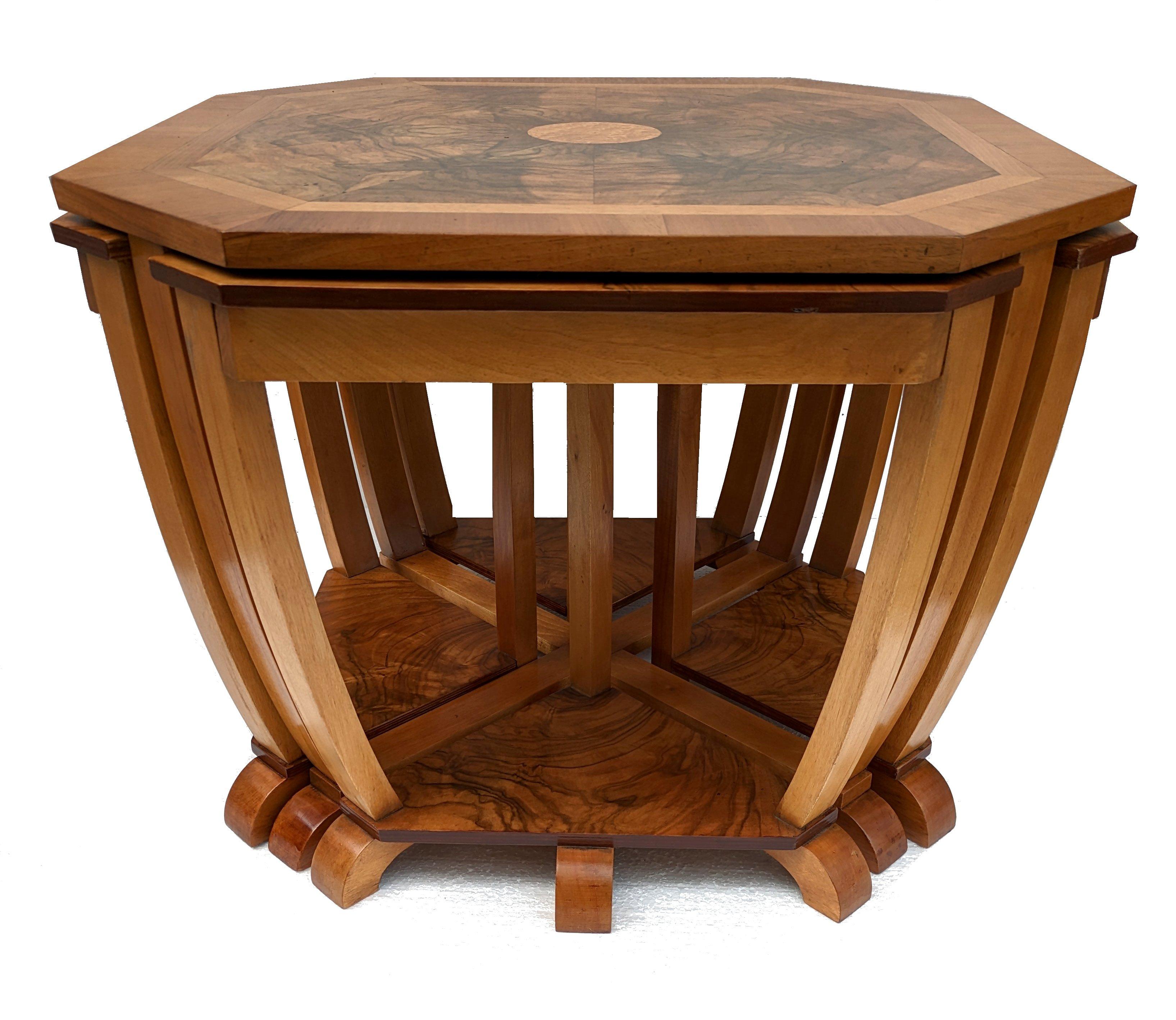 20th Century Art Deco Super Stylish Walnut Nest of Five Tables, English, c1930s For Sale