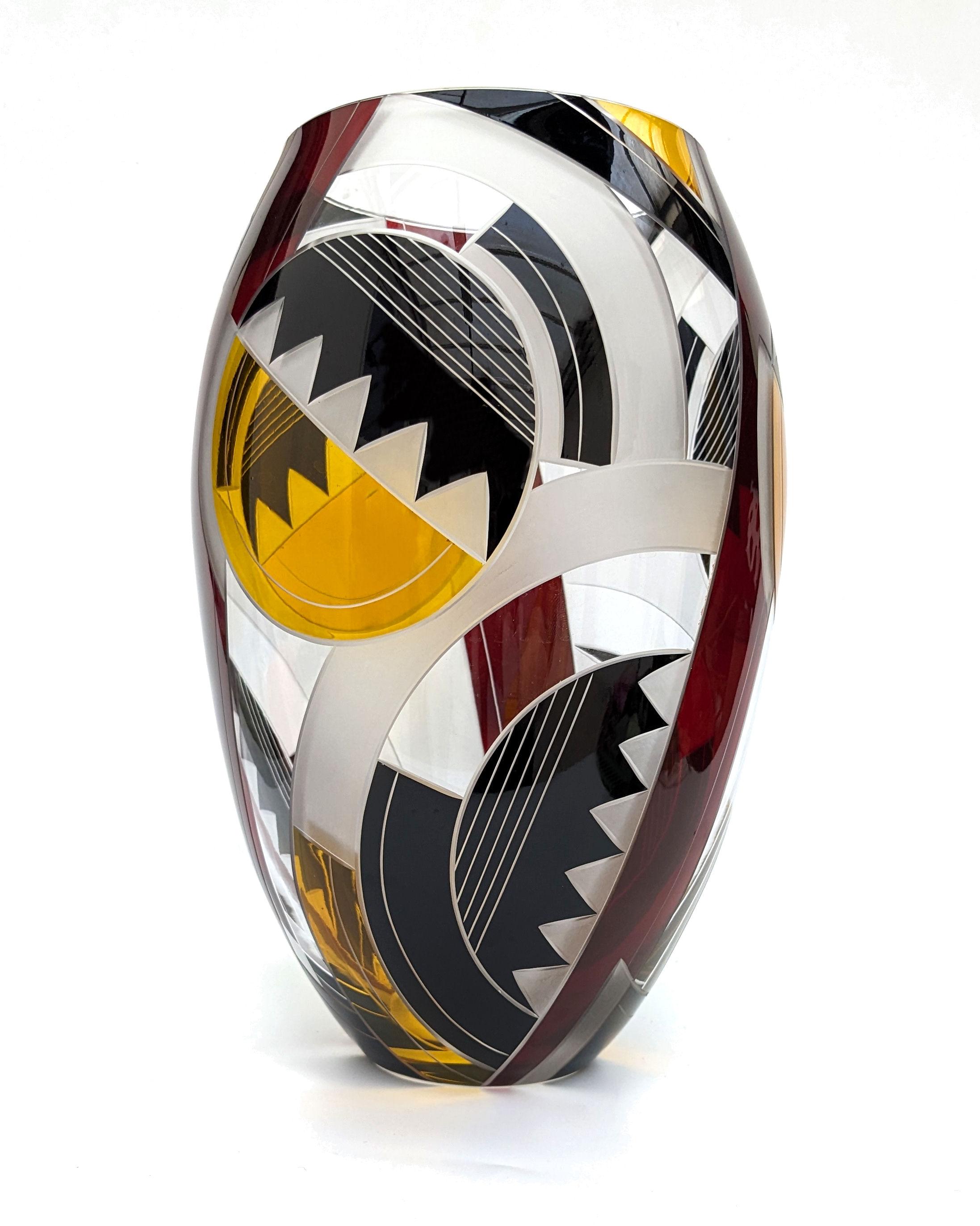 Art Deco Superb Czech Glass & Enamel Vase, c1930 1