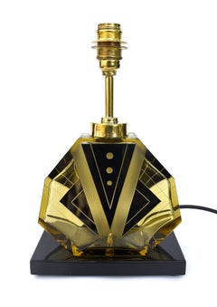 Superbe lampe de bureau Art Déco en verre emblématique de Karl Palda, vers 1930