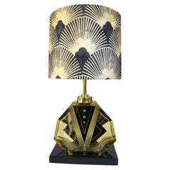 Superbe lampe de bureau Art Déco en verre emblématique de Karl Palda, vers 1930